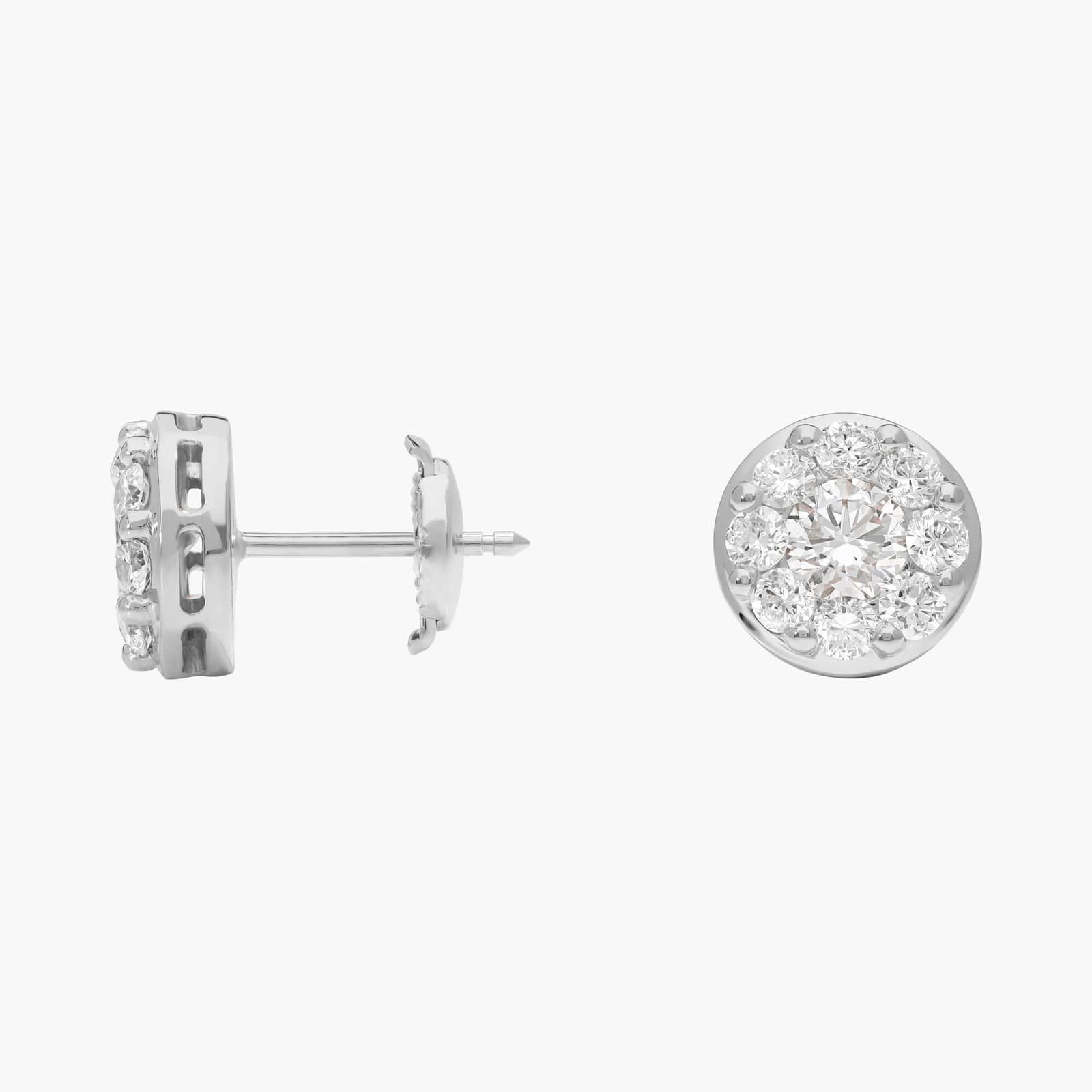 Cluster Diamond Stud Circle Earrings with 1.5 CTW Round Cut Lab-Grown Diamonds in 14K White Gold
