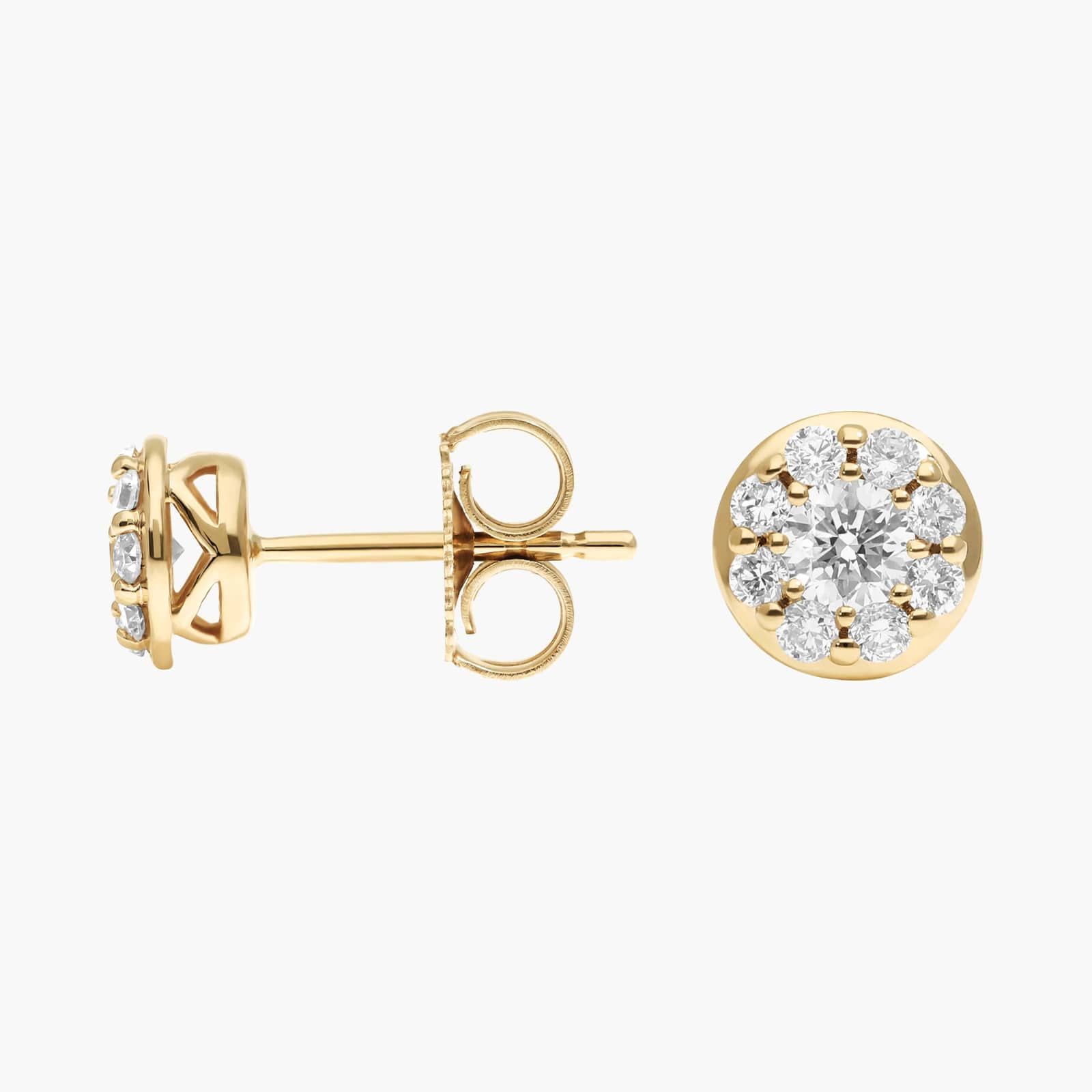 Cluster Diamond Stud Circle Earrings with 0.5 CTW Round Cut Lab-Grown Diamonds in 14K Yellow Gold