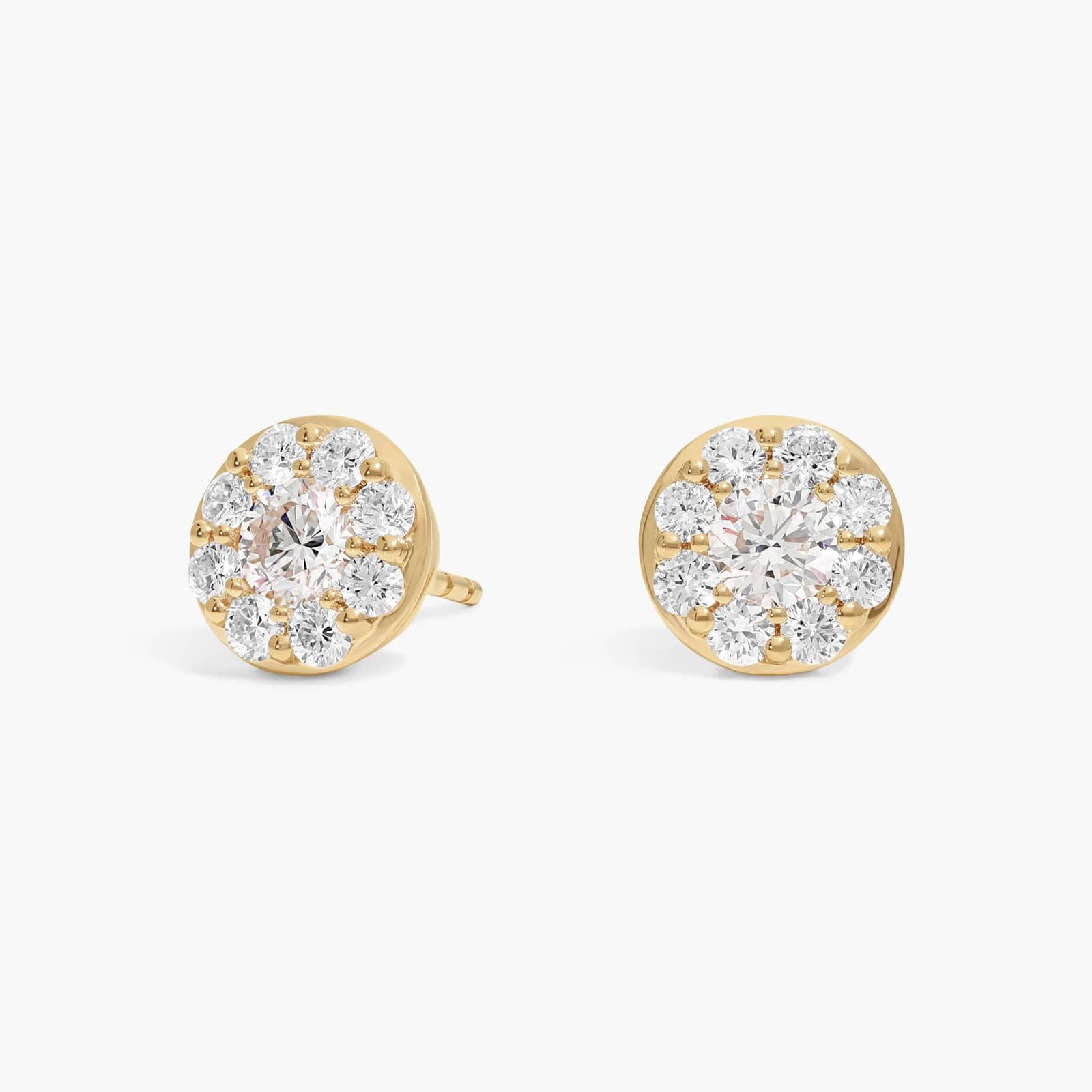 Cluster Diamond Stud Circle Earrings with 1 CTW Round Cut Lab-Grown Diamonds in 14K Yellow Gold