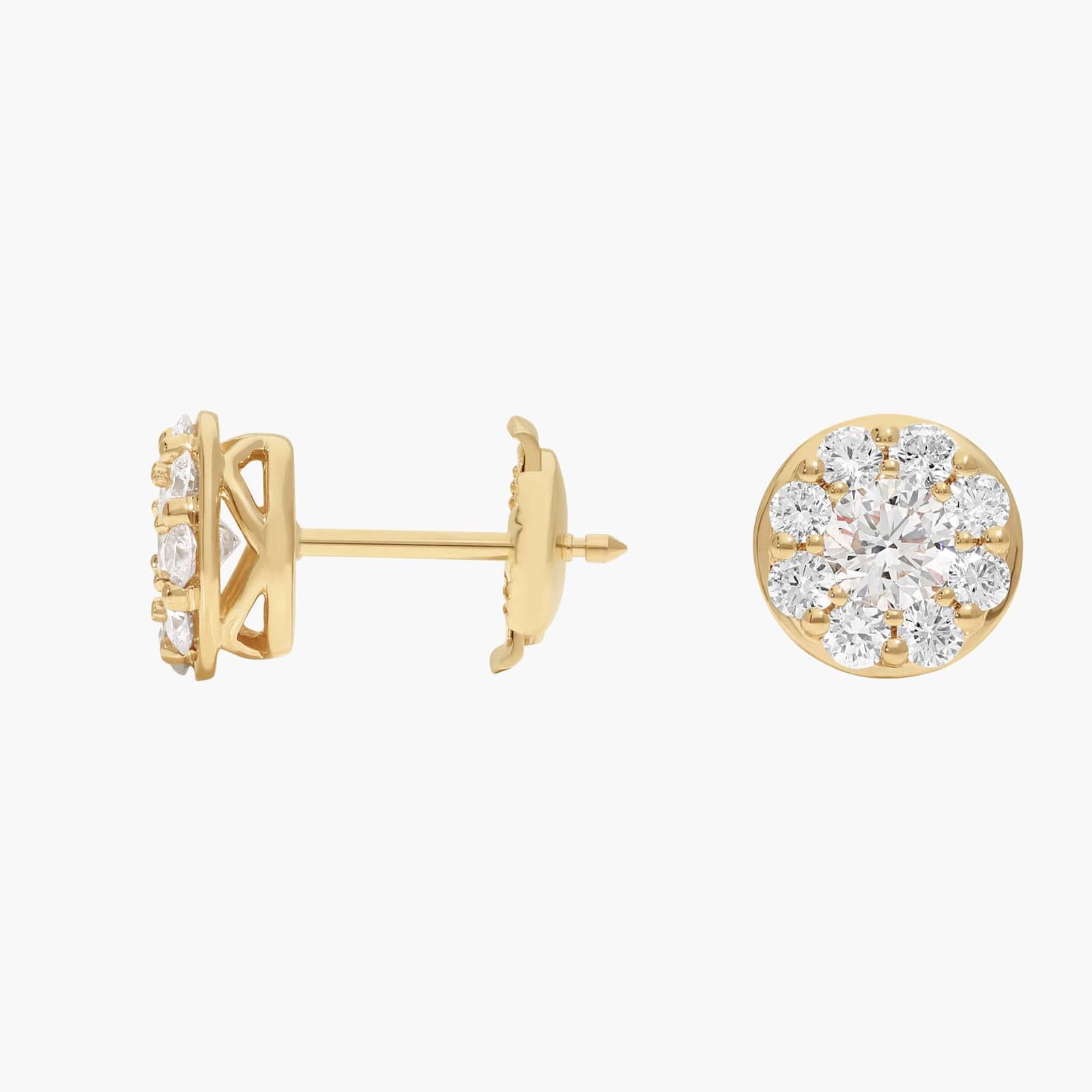 Cluster Diamond Stud Circle Earrings with 1 CTW Round Cut Lab-Grown Diamonds in 14K Yellow Gold