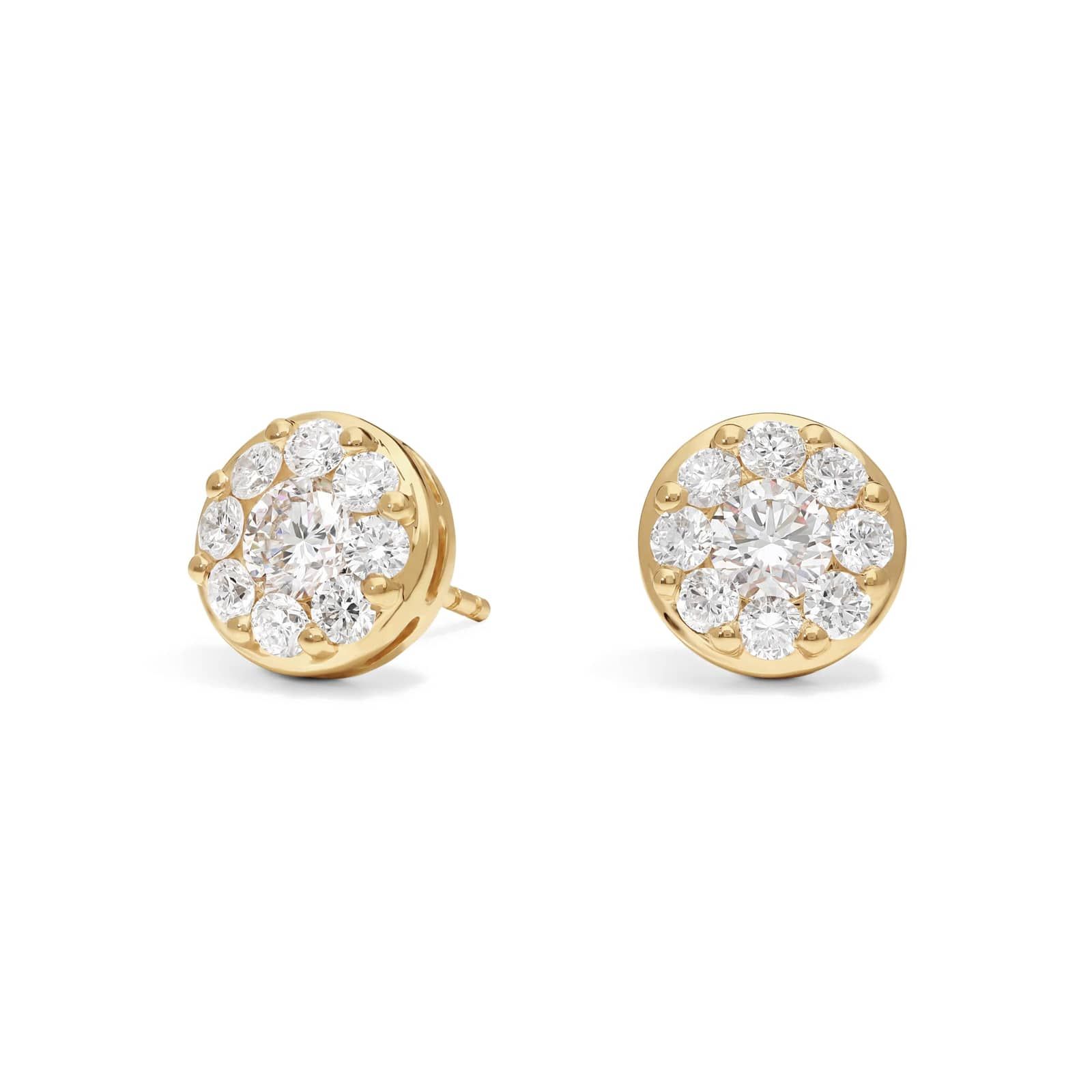 Cluster Diamond Stud Circle Earrings with 1.5 CTW Round Cut Lab-Grown Diamonds in 14K Yellow Gold
