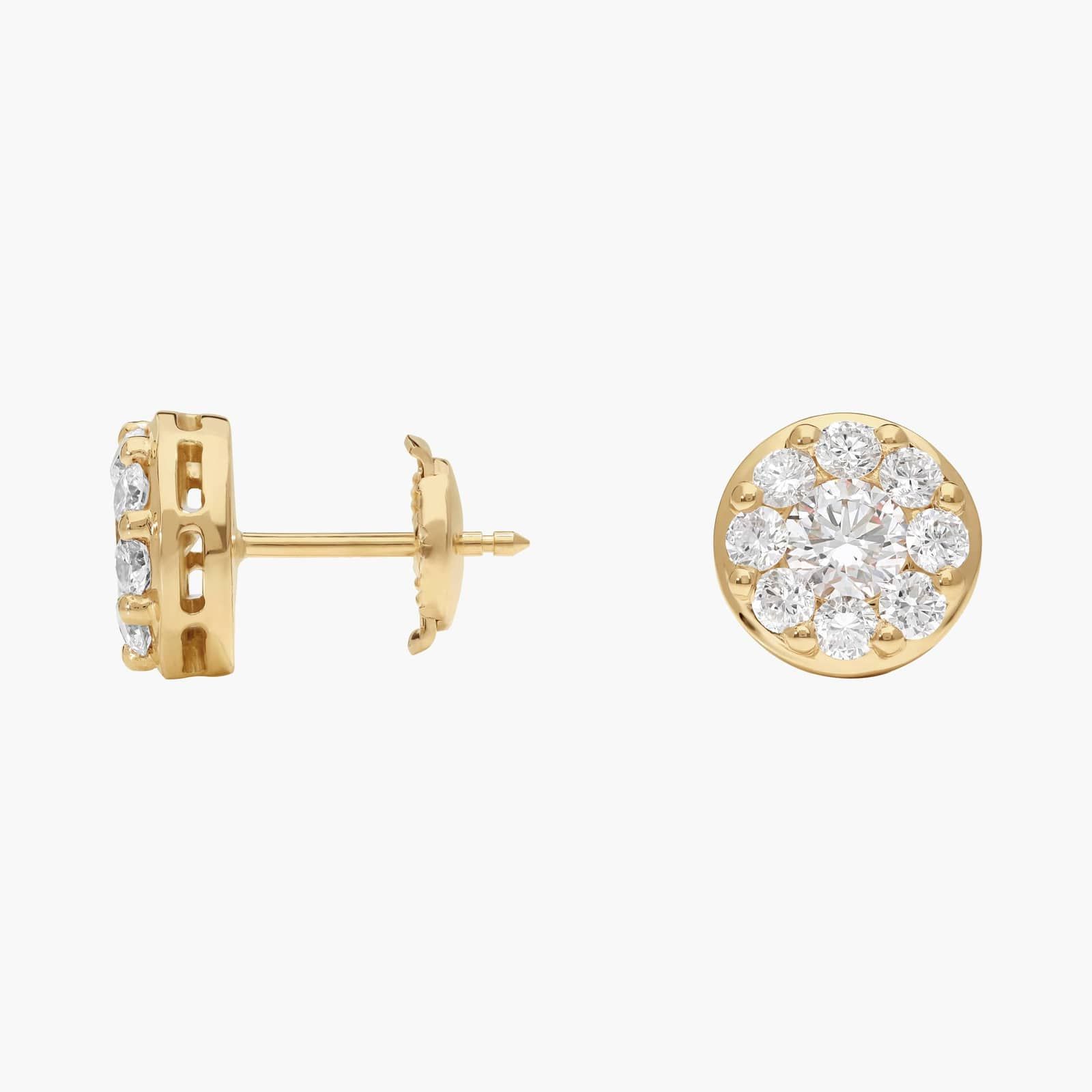 Cluster Diamond Stud Circle Earrings with 1.5 CTW Round Cut Lab-Grown Diamonds in 14K Yellow Gold
