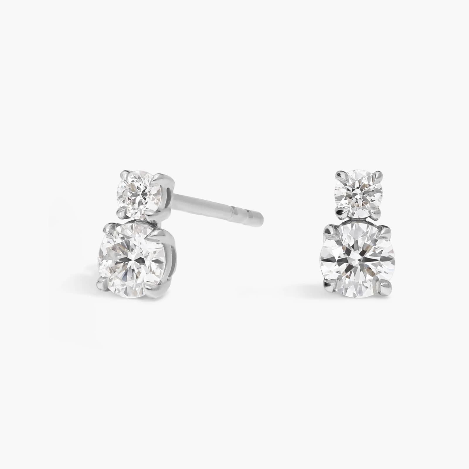 Two-Stone Diamond Stud Earrings with 0.5 CTW Round Cut Lab-Grown Diamonds in 14K White Gold