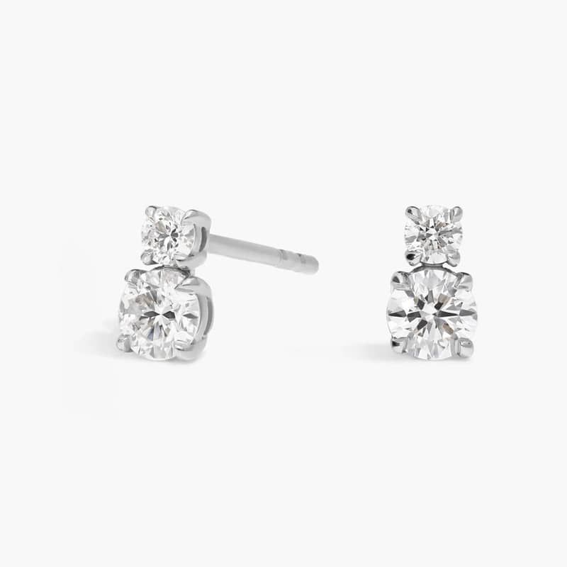 Two-Stone Diamond Stud Earrings with 0.5 CTW Round Cut Lab-Grown Diamonds in 14K White Gold