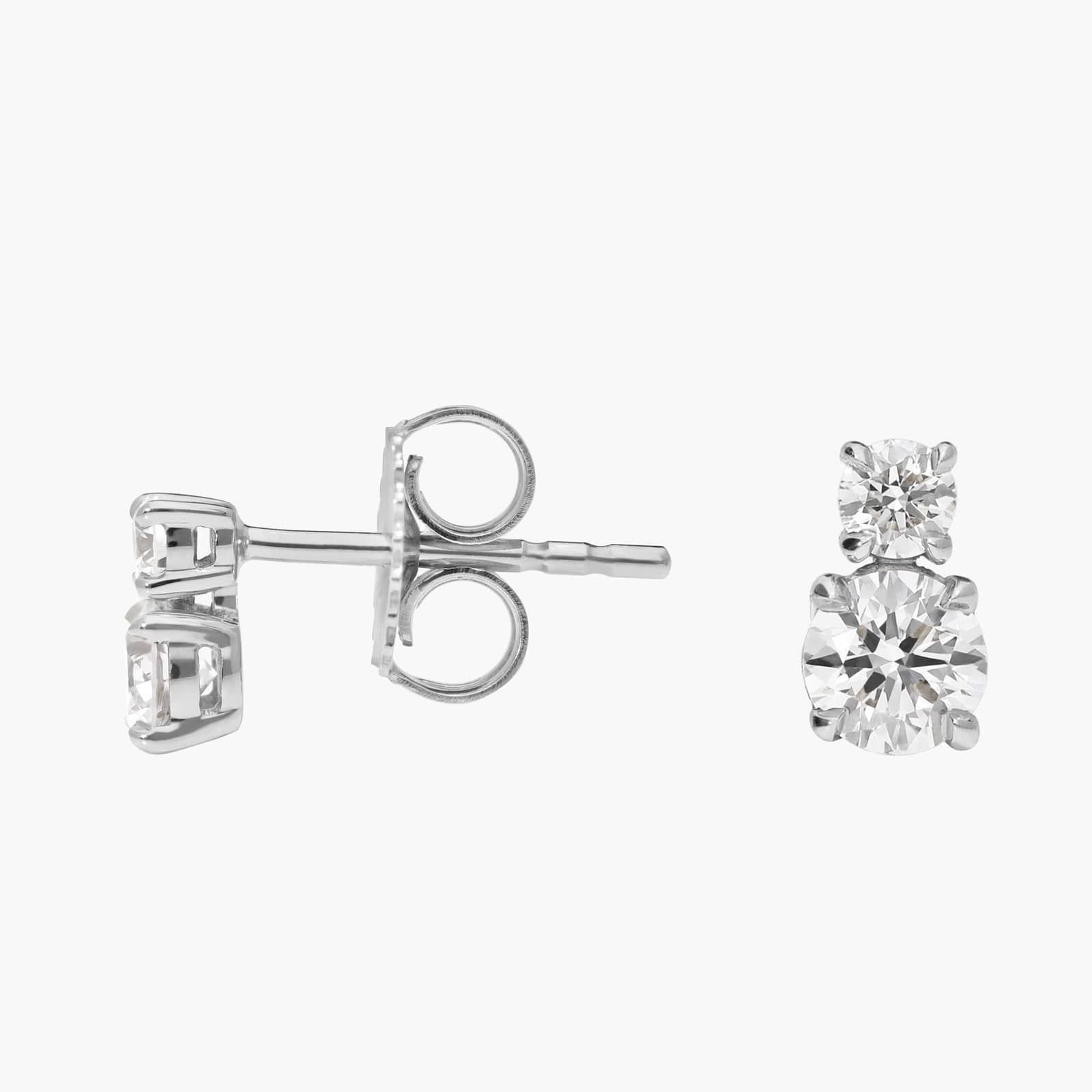 Two-Stone Diamond Stud Earrings with 0.5 CTW Round Cut Lab-Grown Diamonds in 14K White Gold