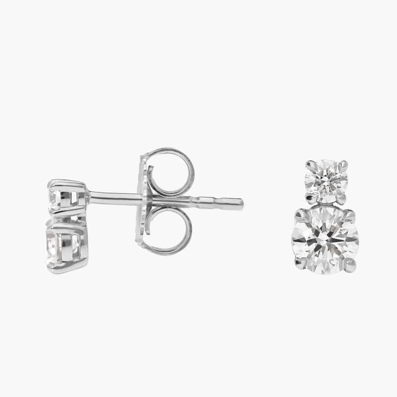 Two-Stone Diamond Stud Earrings with 0.5 CTW Round Cut Lab-Grown Diamonds in 14K White Gold