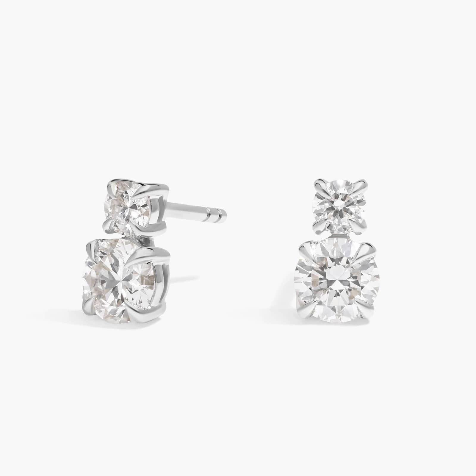 Two-Stone Diamond Stud Earrings with 1 CTW Round Cut Lab-Grown Diamonds in 14K White Gold