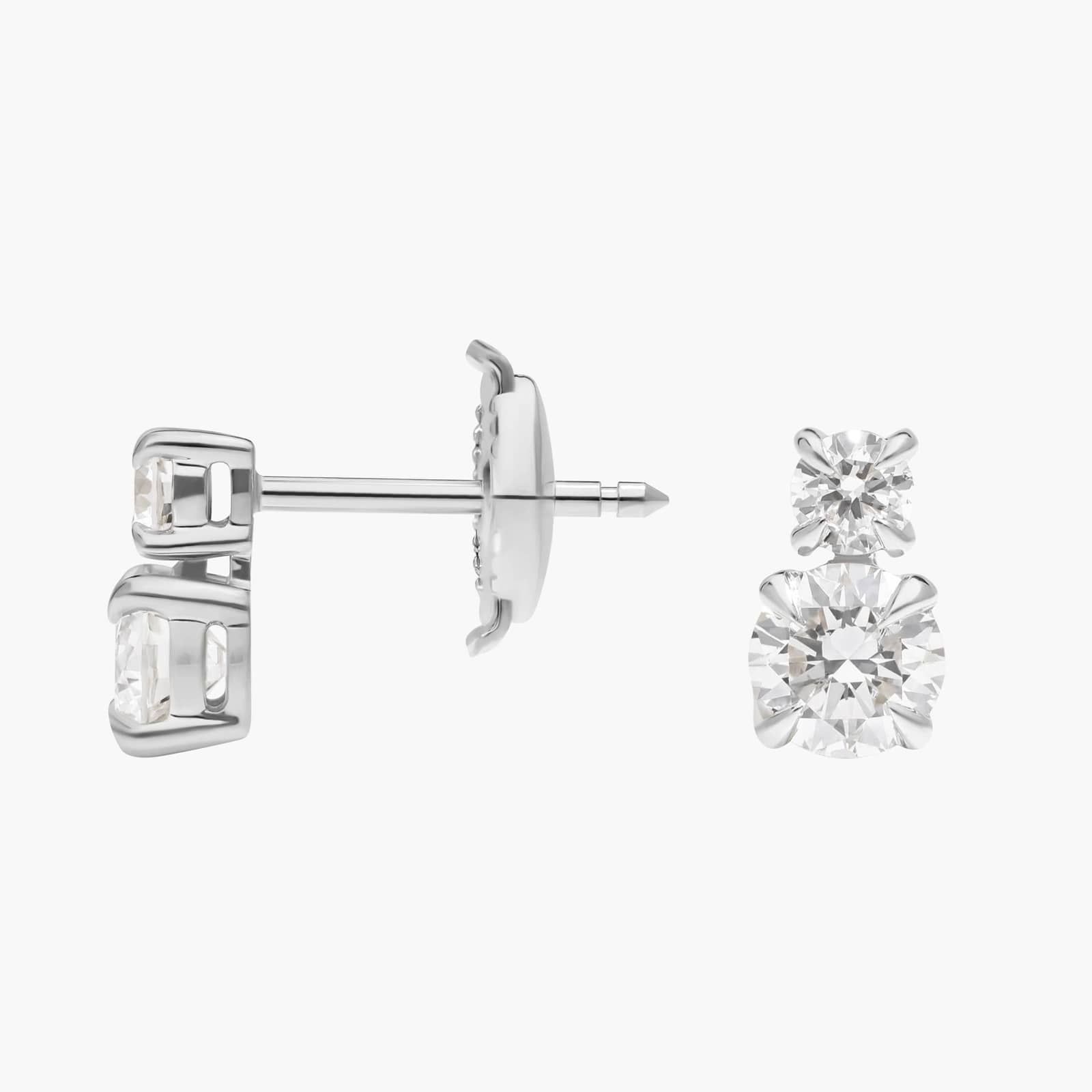 Two-Stone Diamond Stud Earrings with 1 CTW Round Cut Lab-Grown Diamonds in 14K White Gold