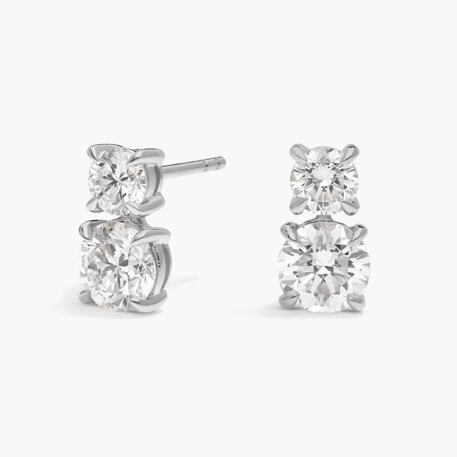 Two-Stone Diamond Stud Earrings with 2 CTW Round Cut Lab-Grown Diamonds in 14K White Gold