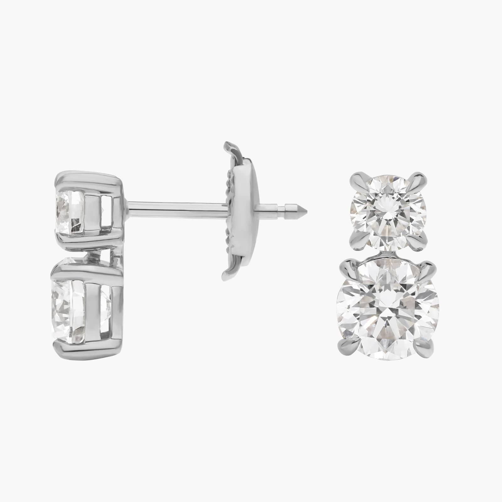Two-Stone Diamond Stud Earrings with 2 CTW Round Cut Lab-Grown Diamonds in 14K White Gold