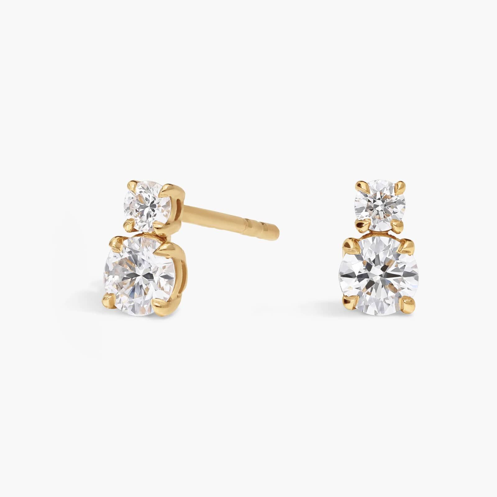 Two-Stone Diamond Stud Earrings with 0.5 CTW Round Cut Lab-Grown Diamonds in 14K Yellow Gold