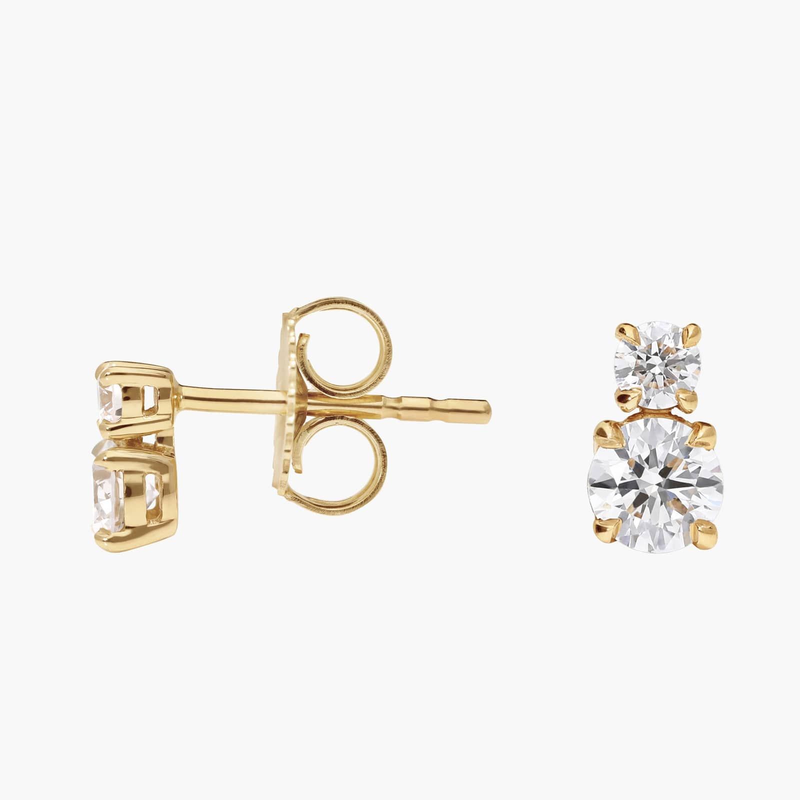 Two-Stone Diamond Stud Earrings with 0.5 CTW Round Cut Lab-Grown Diamonds in 14K Yellow Gold