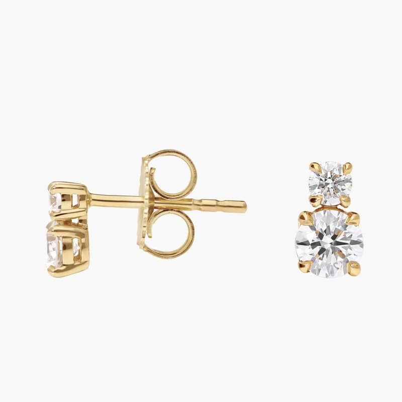 Two-Stone Diamond Stud Earrings with 0.5 CTW Round Cut Diamonds in 14K Yellow Gold