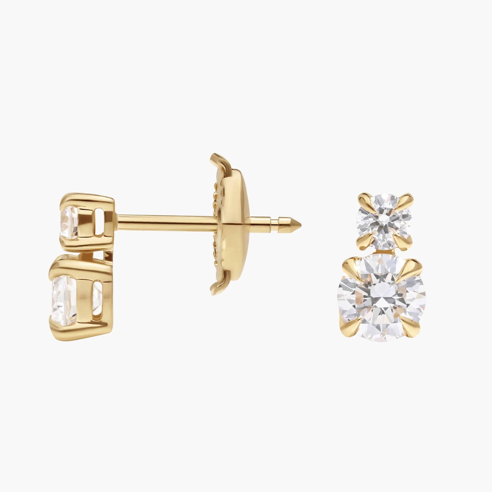 Two-Stone Diamond Stud Earrings with 1 CTW Round Cut Lab-Grown Diamonds in 14K Yellow Gold