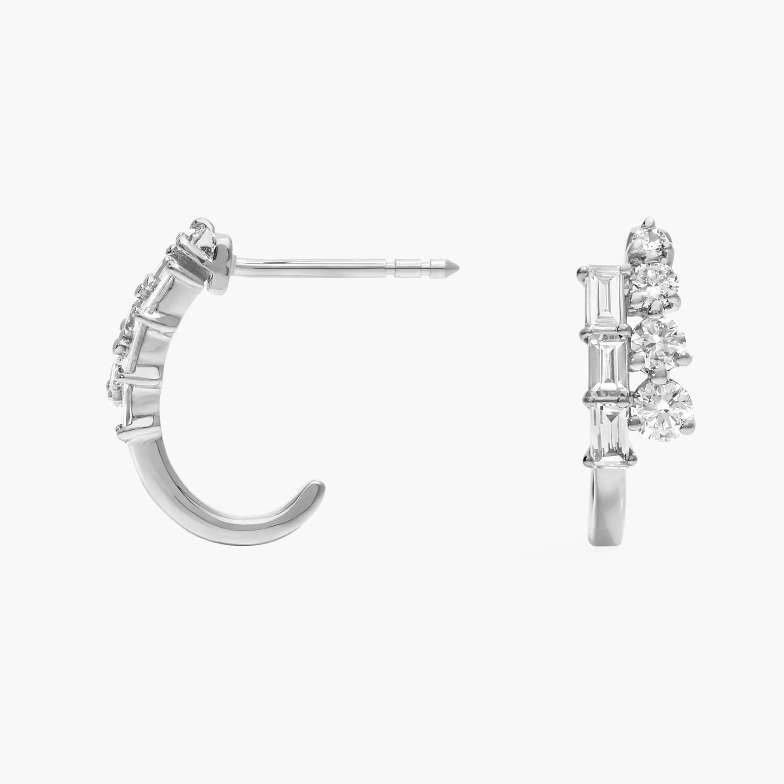 Diamond J Hoop Earrings with 0.5 CTW Baguette and Round Cut Lab-Grown Diamonds in 14K White Gold