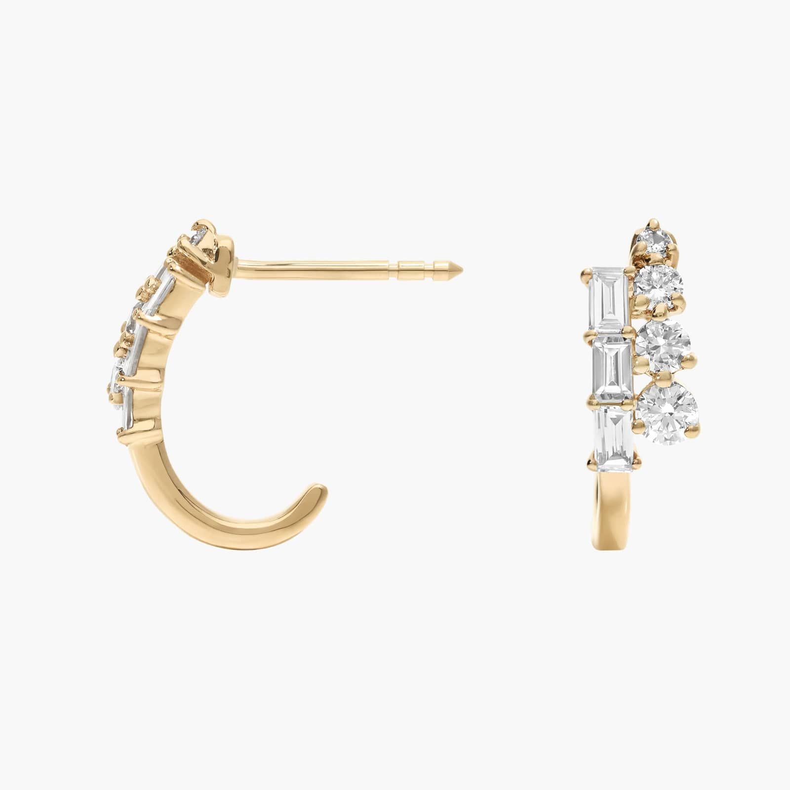 Diamond J Hoop Earrings with 0.5 CTW Baguette and Round Cut Lab-Grown Diamonds in 14K Yellow Gold