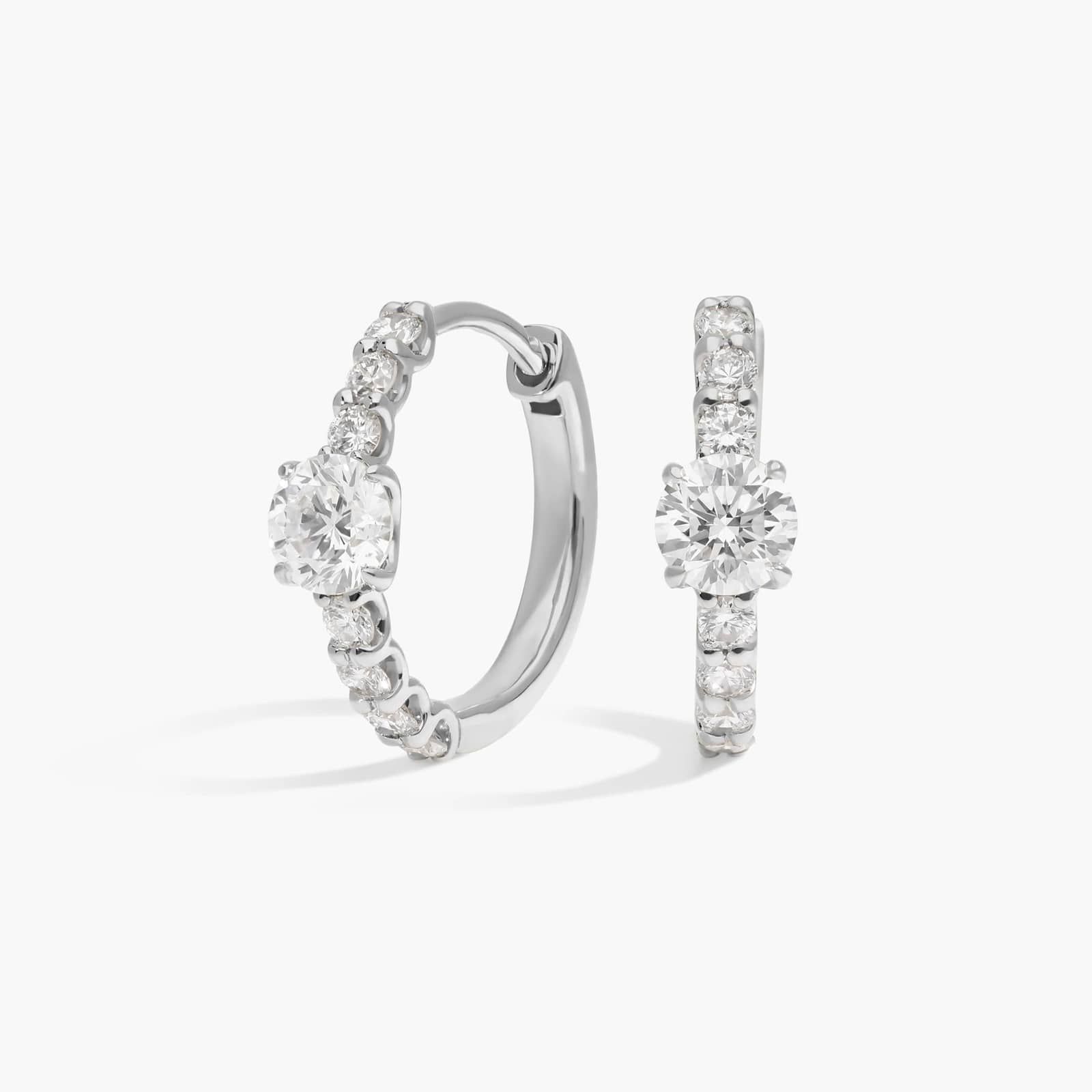 Center Diamond Huggie Earrings with 1 CTW Round Cut Diamonds in 14K White Gold