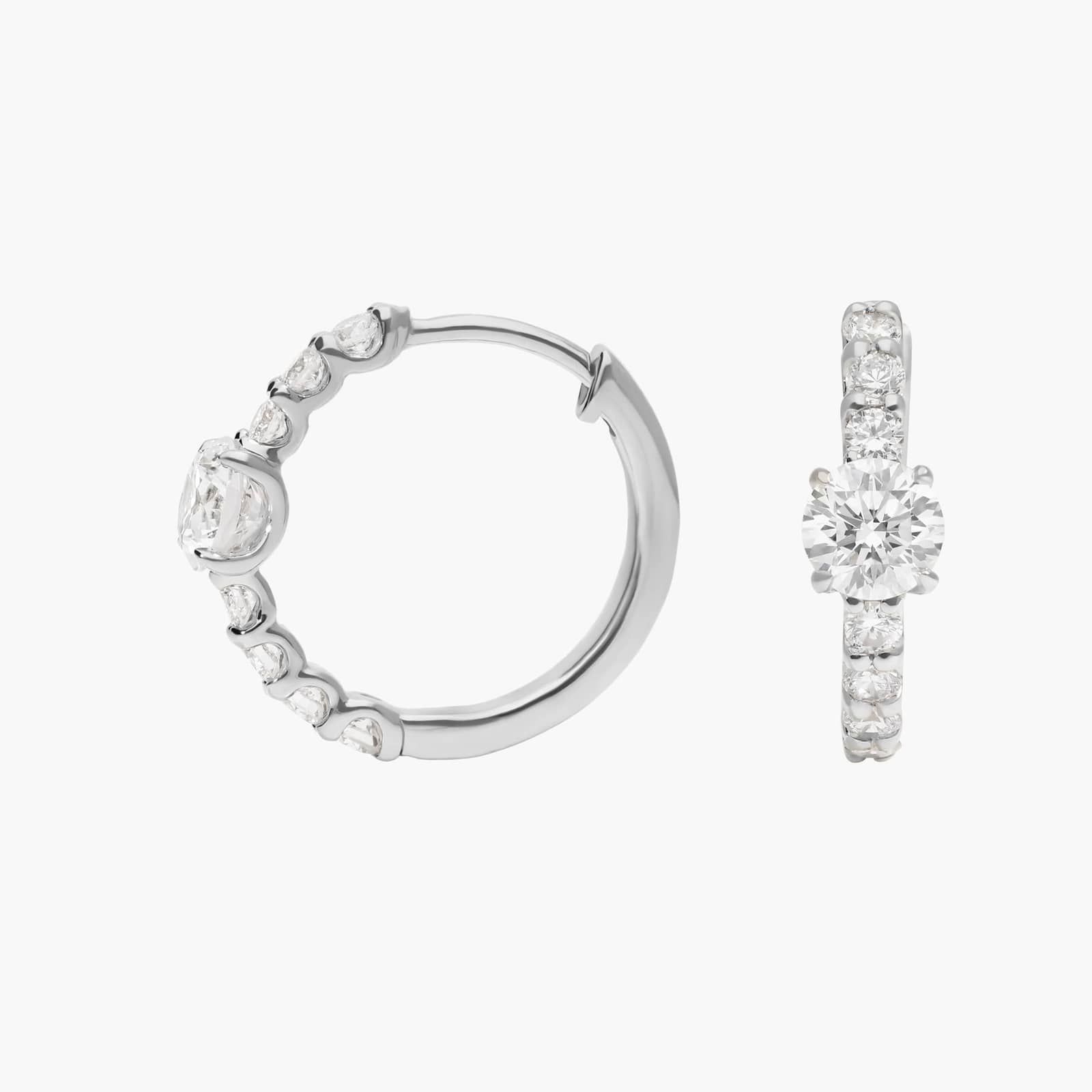 Center Diamond Huggie Earrings with 1 CTW Round Cut Diamonds in 14K White Gold