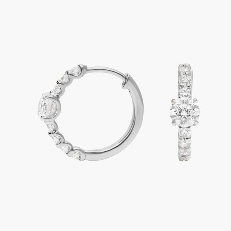 Center Diamond Huggie Earrings with 1 CTW Round Cut Diamonds in 14K White Gold