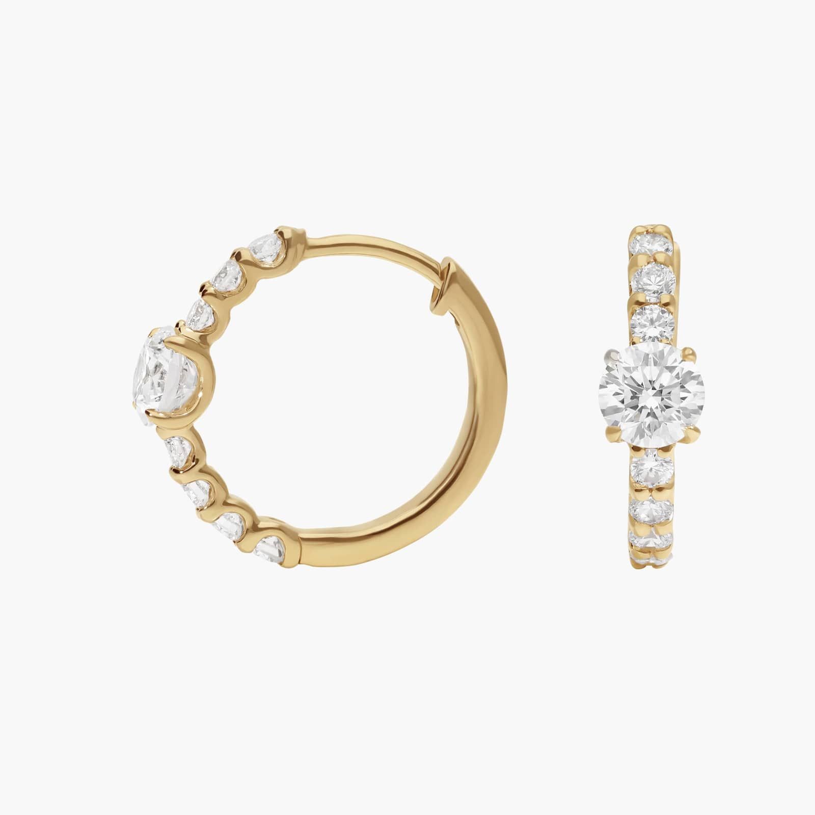 Center Diamond Huggie Earrings with 1 CTW Round Cut Diamonds in 14K Yellow Gold