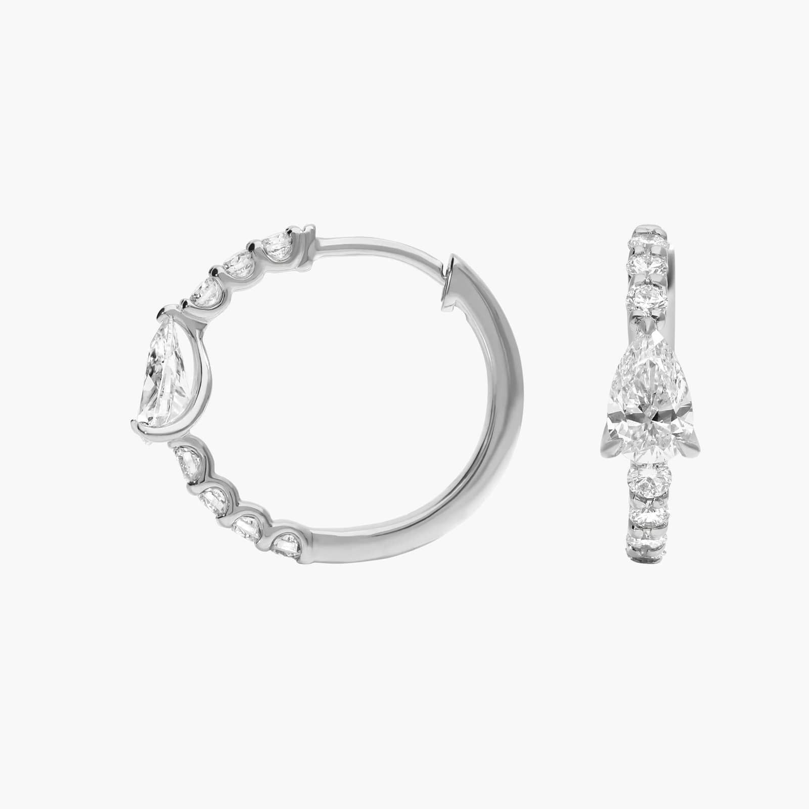 Pear Shaped Center Diamond Huggie Earrings with 1 CTW Round and Pear Shaped Lab-Grown Diamonds in 14K White Gold