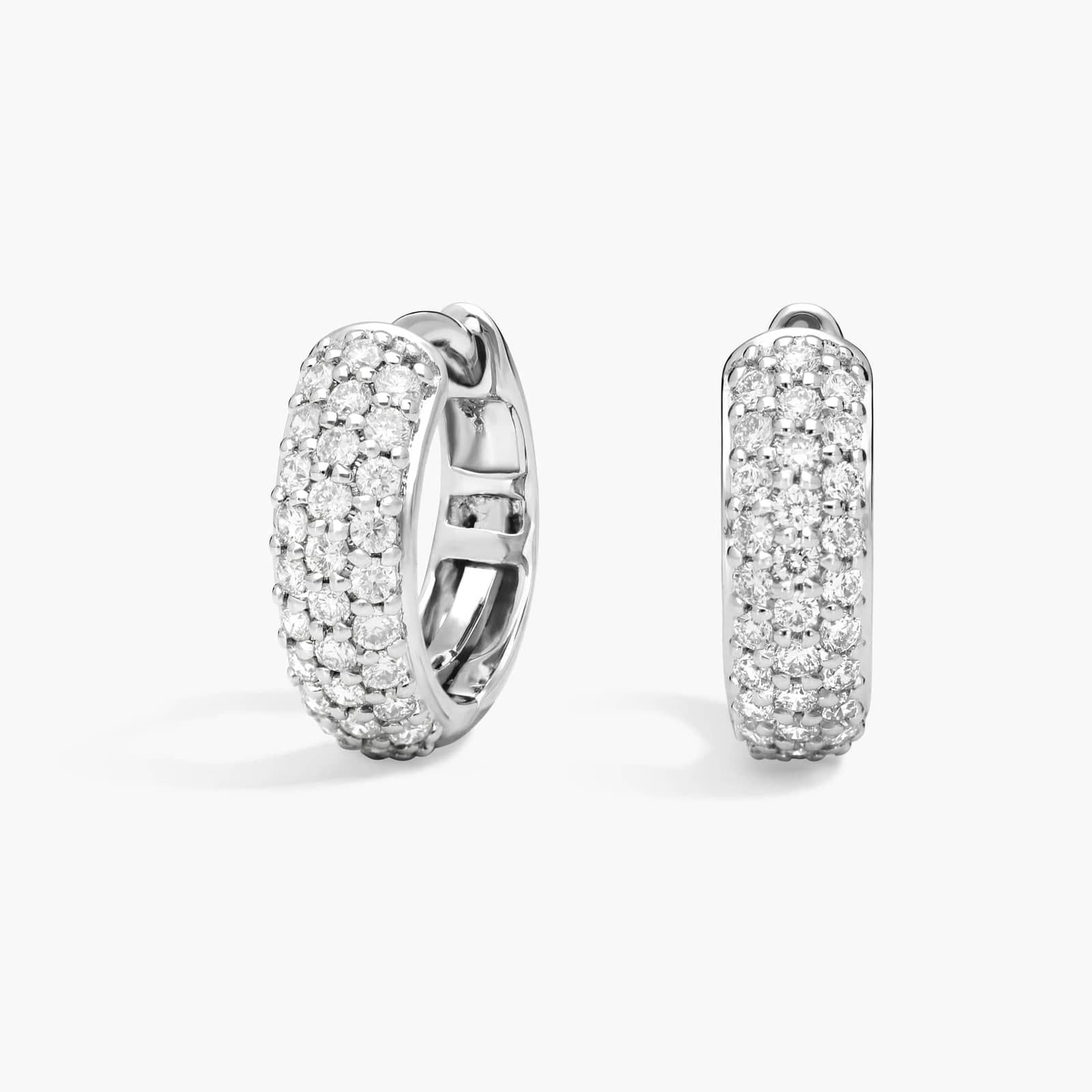 Three Row Diamond Hoop Earrings with 0.5 CTW Round Cut Diamonds in 14K White Gold