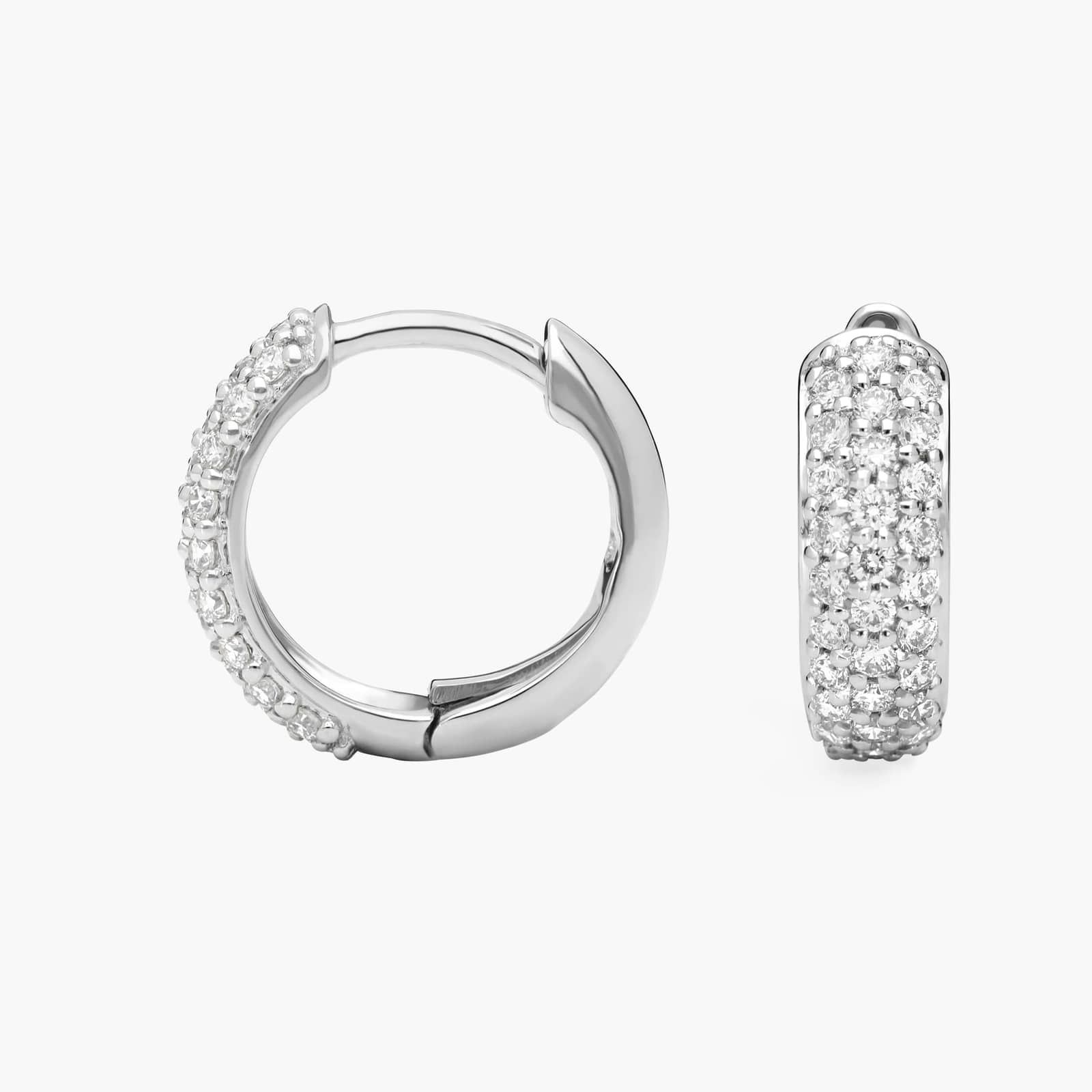 Three Row Diamond Hoop Earrings with 0.5 CTW Round Cut Diamonds in 14K White Gold