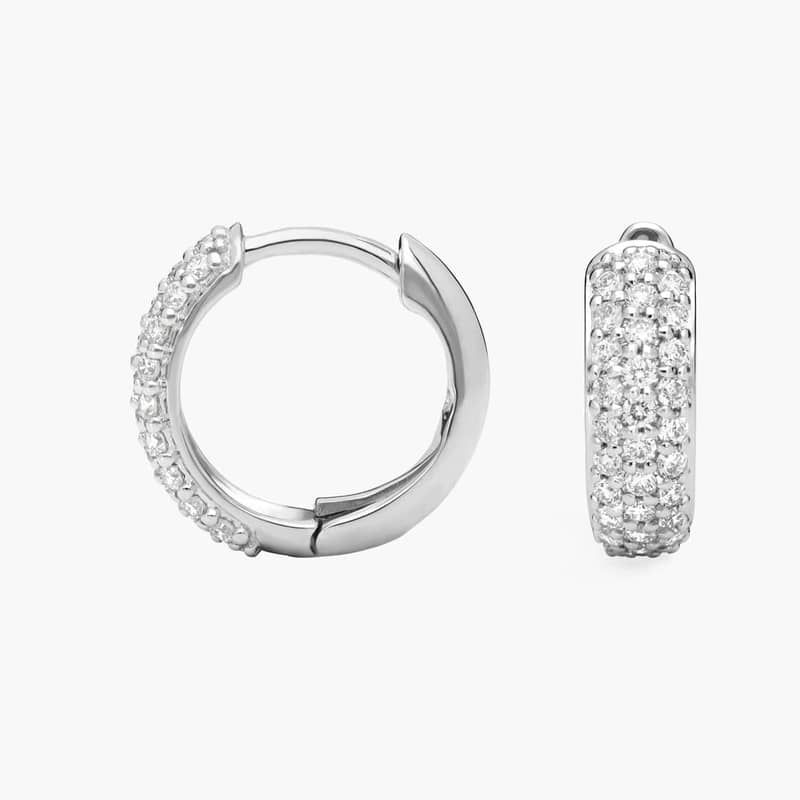 Three Row Diamond Hoop Earrings with 0.5 CTW Round Cut Diamonds in 14K White Gold