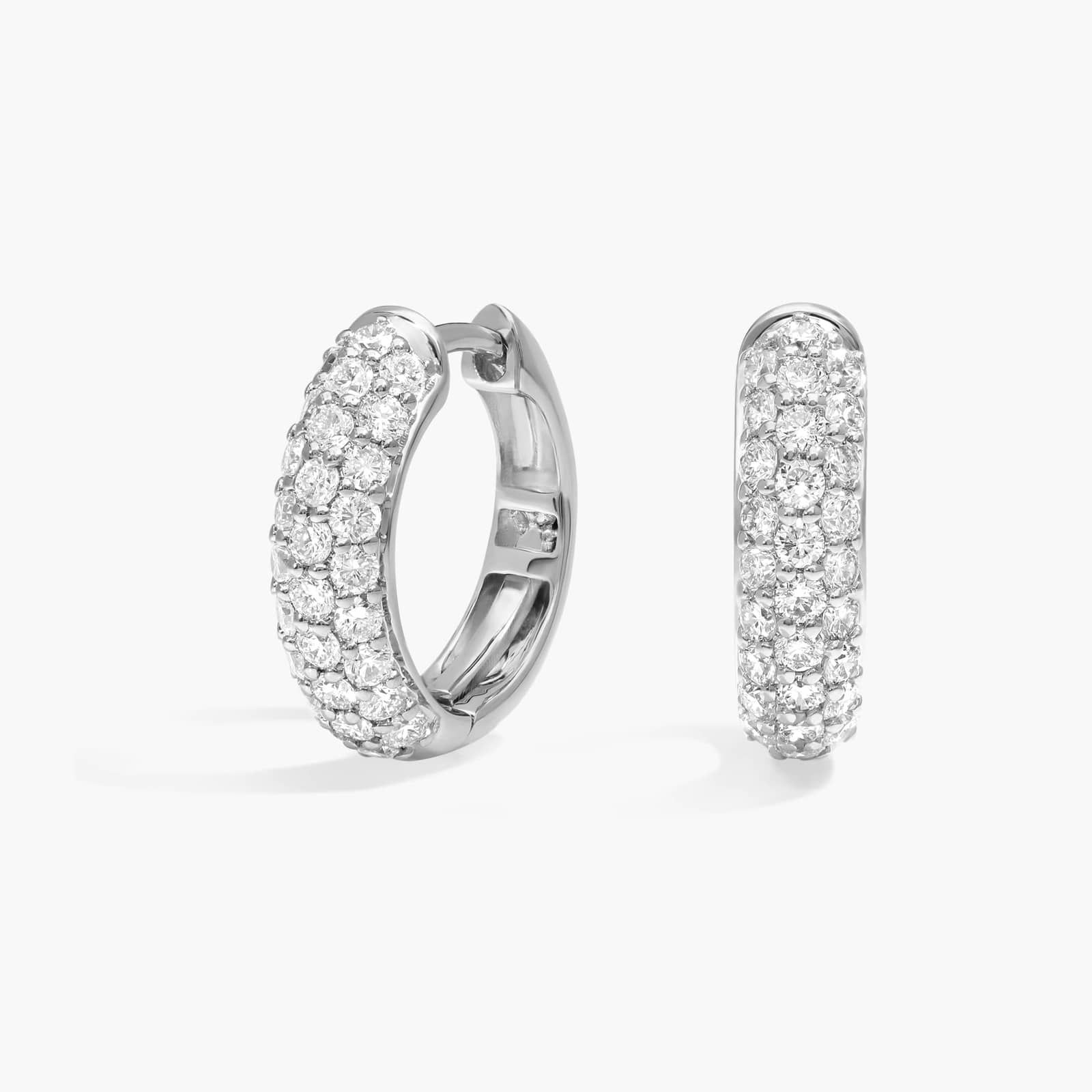 Three Row Diamond Hoop Earrings with 1 CTW Round Cut Lab-Grown Diamonds in 14K White Gold