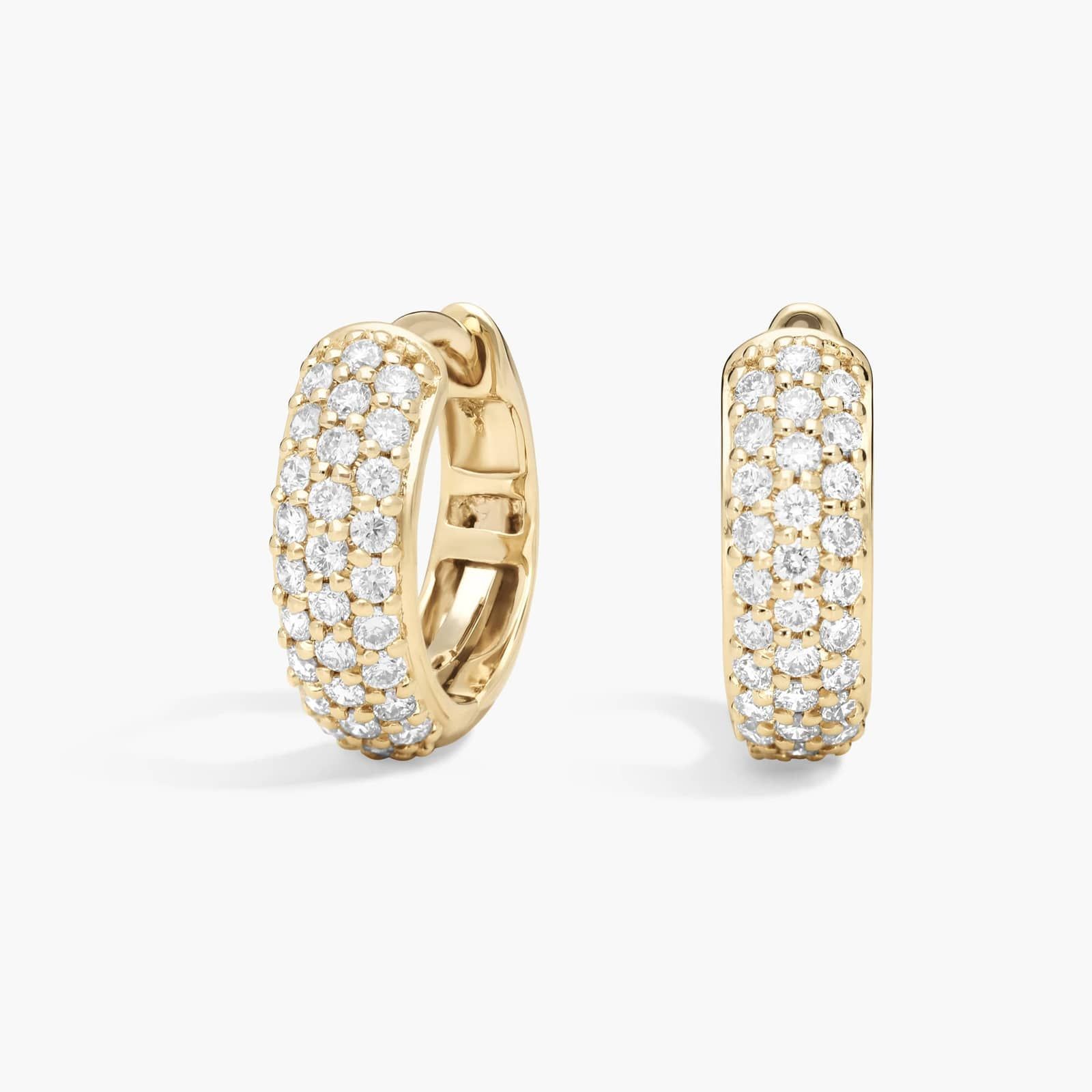 Three Row Diamond Hoop Earrings with 0.5 CTW Round Cut Diamonds in 14K Yellow Gold