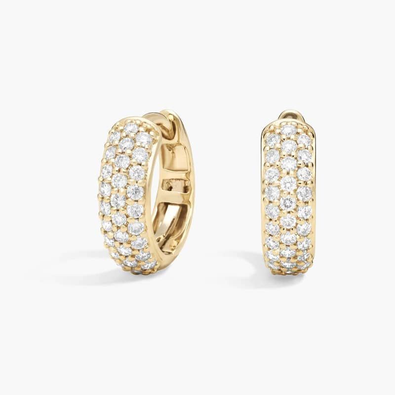Three Row Diamond Hoop Earrings with 0.5 CTW Round Cut Diamonds in 14K Yellow Gold