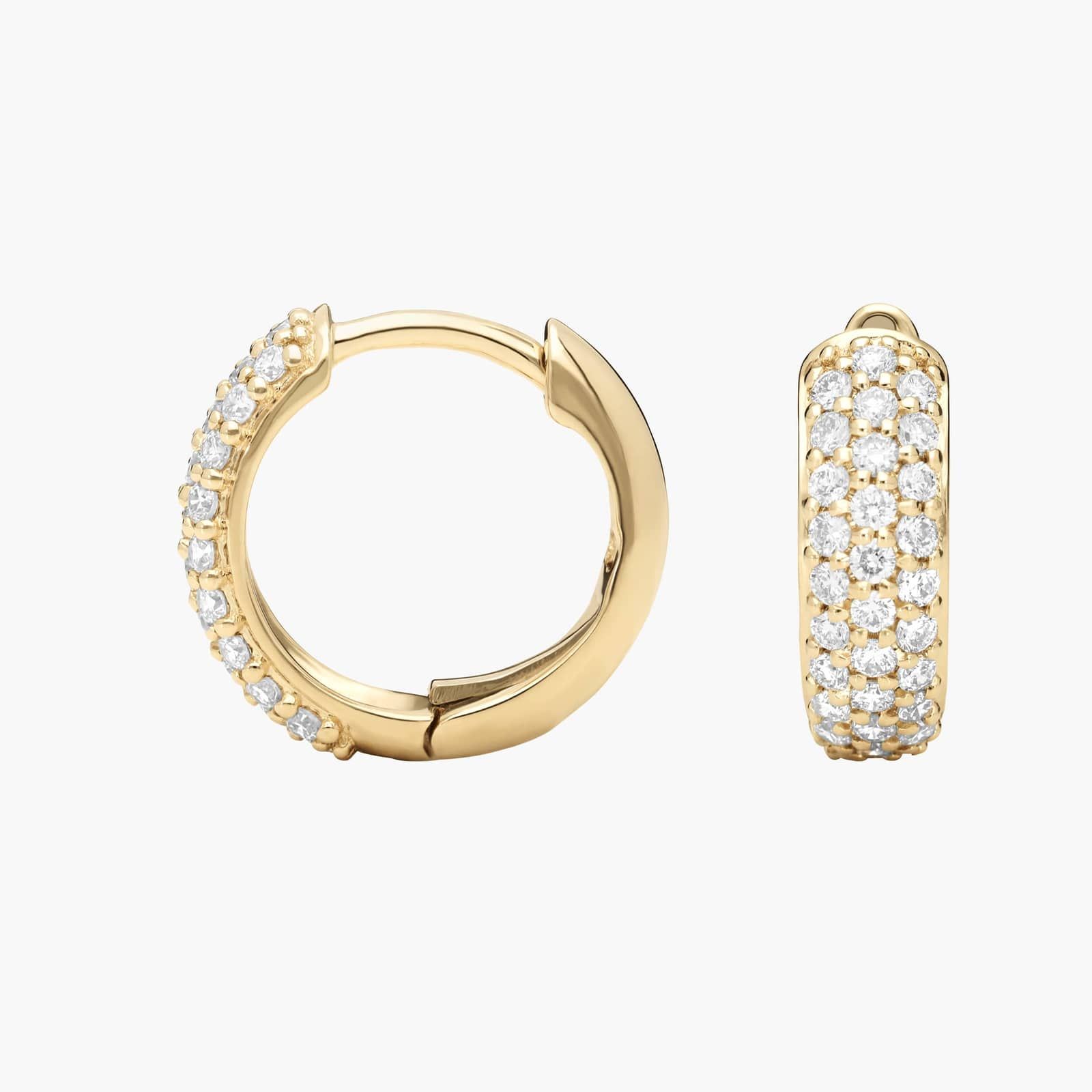 Three Row Diamond Hoop Earrings with 0.5 CTW Round Cut Diamonds in 14K Yellow Gold