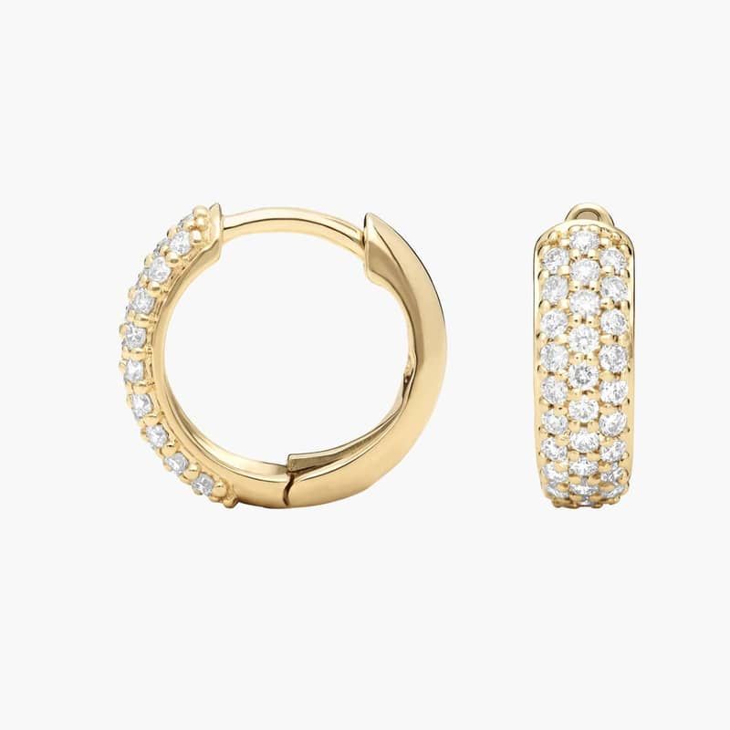 Three Row Diamond Hoop Earrings with 0.5 CTW Round Cut Diamonds in 14K Yellow Gold