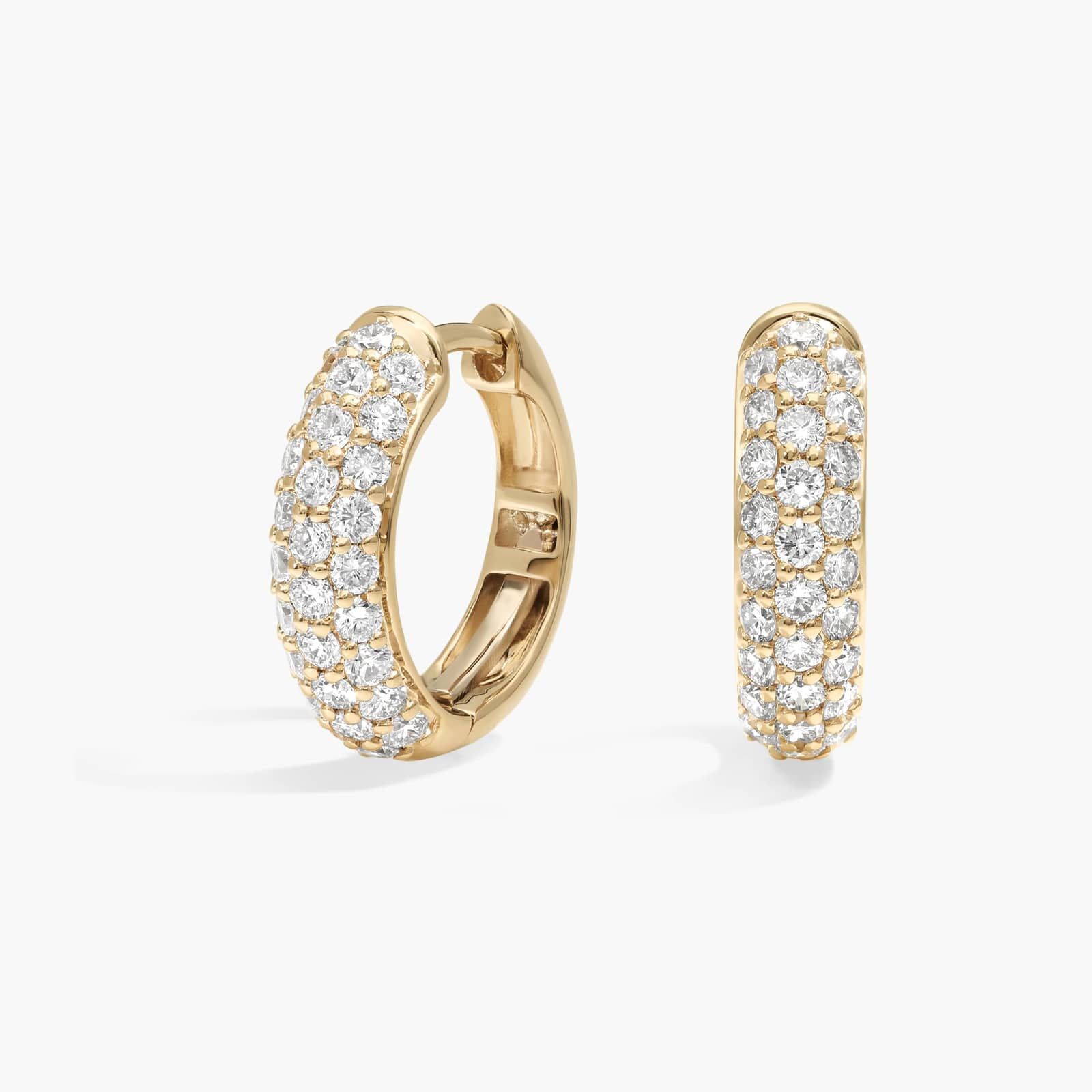 Three Row Diamond Hoop Earrings with 1 CTW Round Cut Lab-Grown Diamonds in 14K Yellow Gold