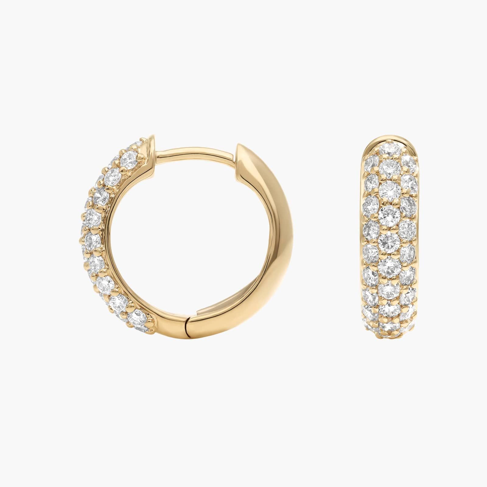 Three Row Diamond Hoop Earrings with 1 CTW Round Cut Lab-Grown Diamonds in 14K Yellow Gold
