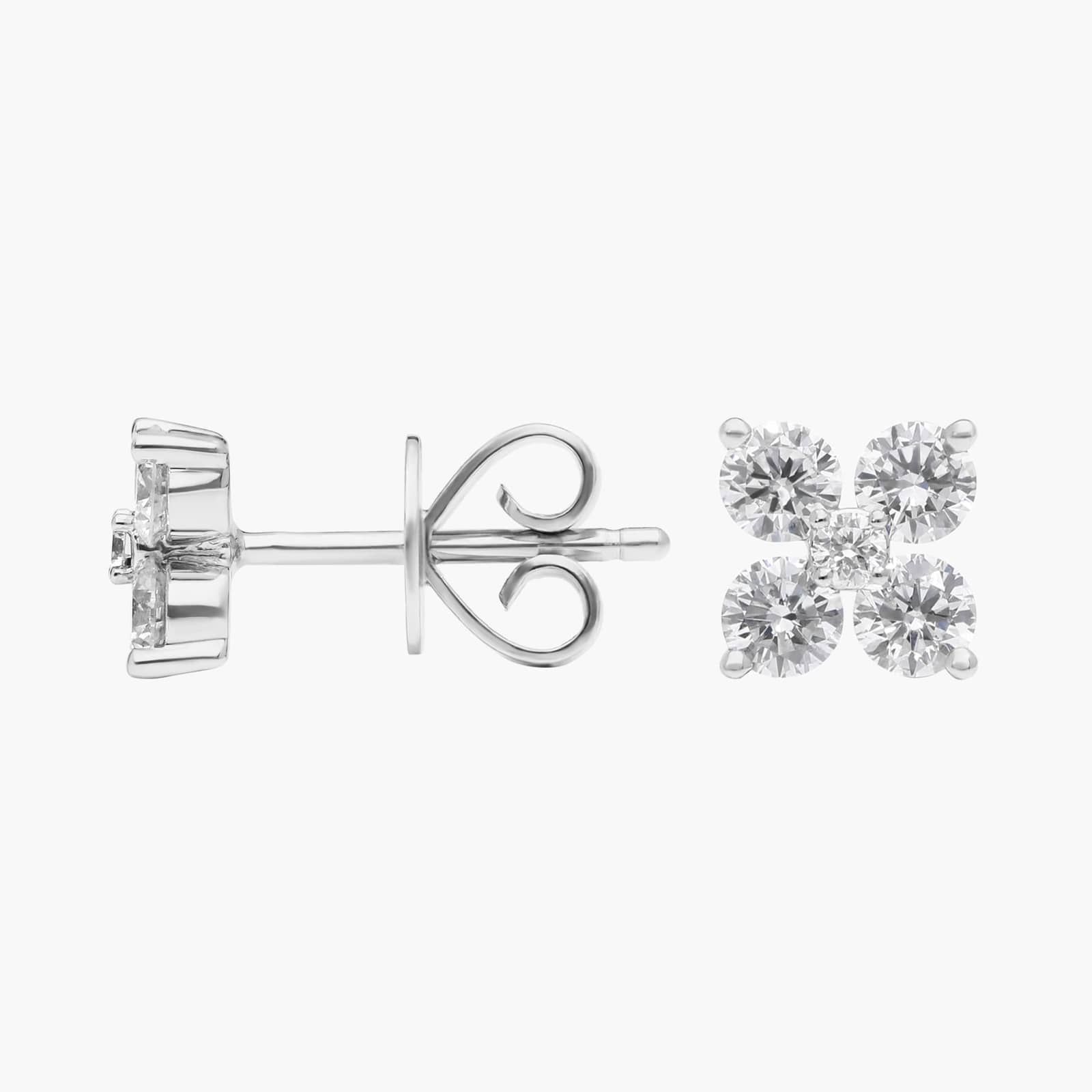 Diamond Flower Stud Earrings with 0.75 CTW Round Cut Lab-Grown Diamonds in 14K White Gold