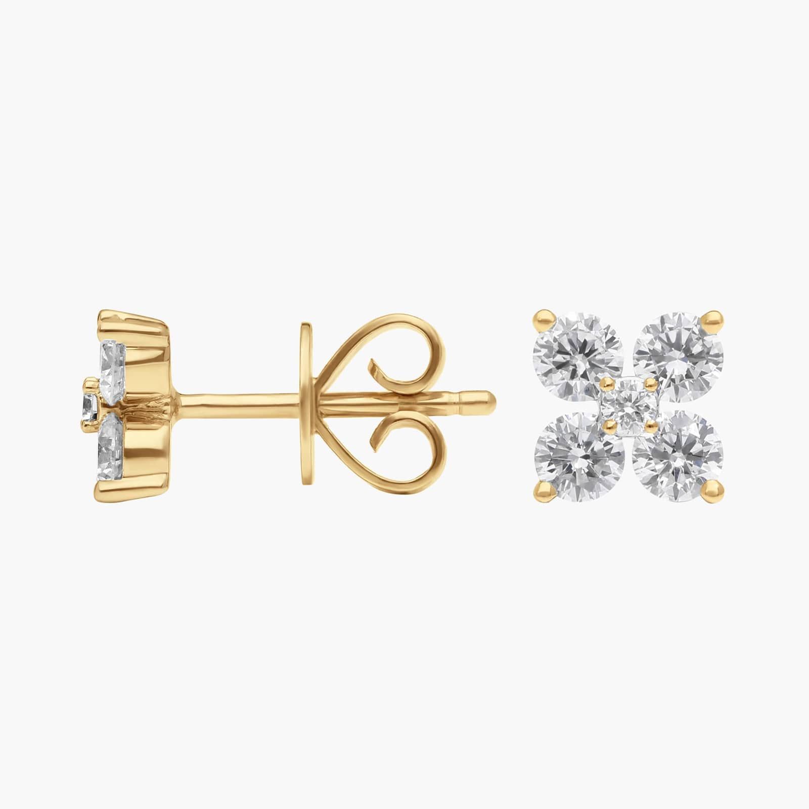 Diamond Flower Stud Earrings with 0.75 CTW Round Cut Lab-Grown Diamonds in 14K Yellow Gold