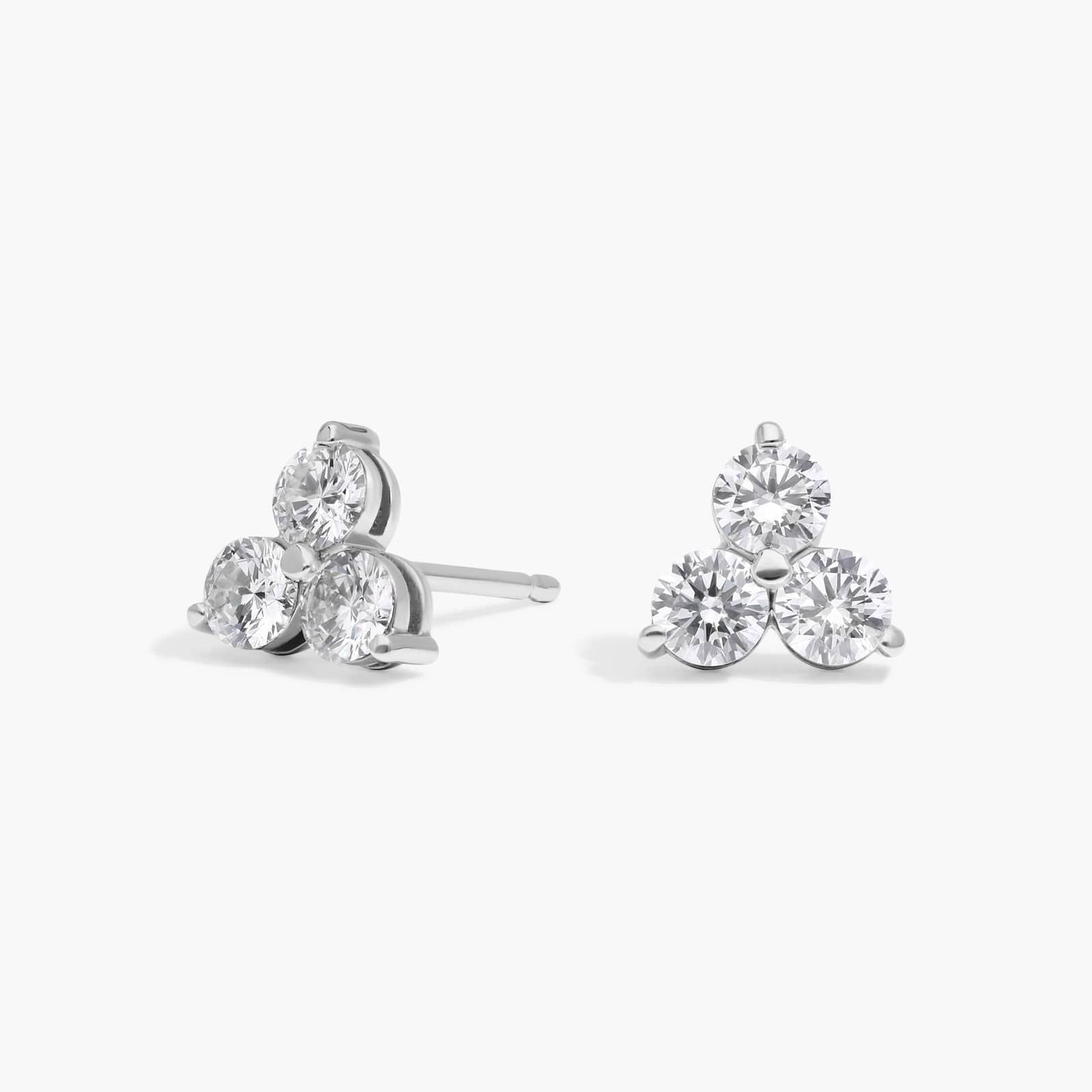 Diamond Trio Stud Earrings with 1 CTW Round Cut Lab-Grown Diamonds in 14K White Gold