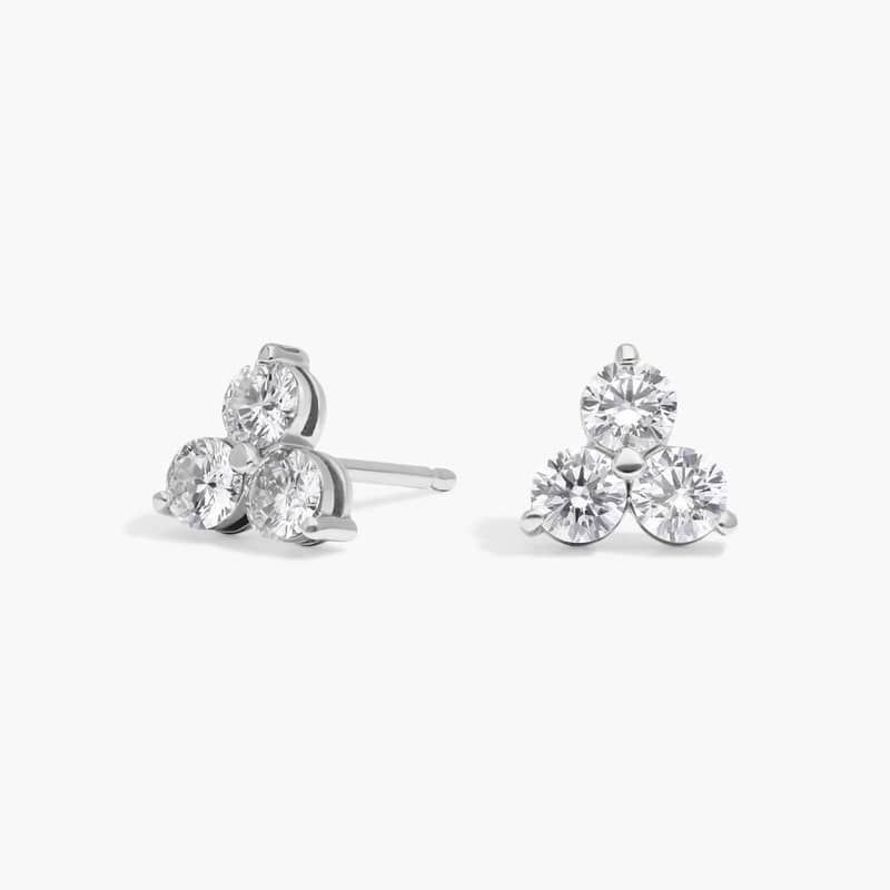 Diamond Trio Stud Earrings with 1 CTW Round Cut Lab-Grown Diamonds in 14K White Gold