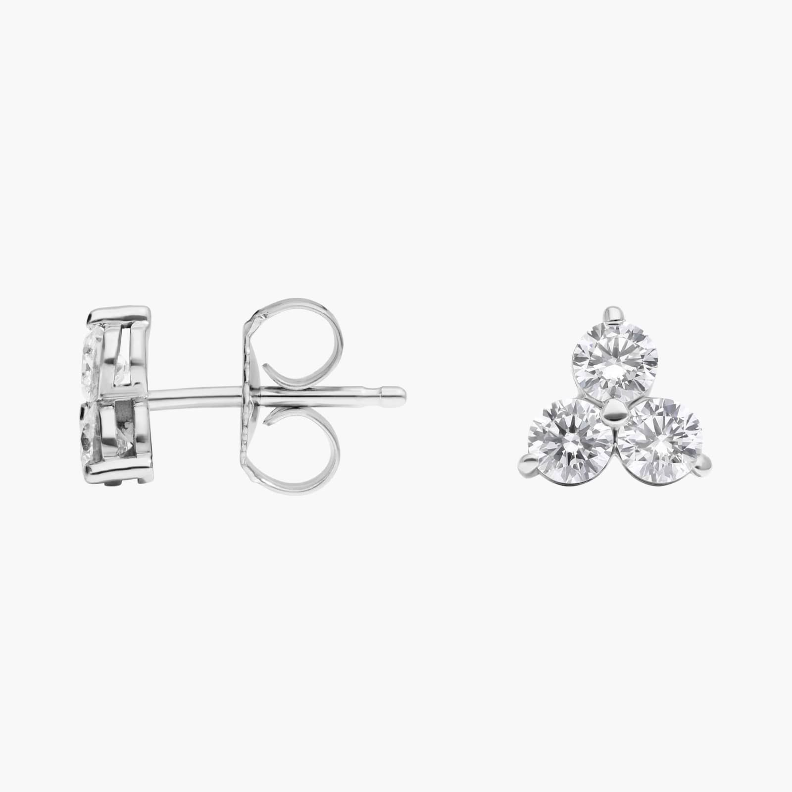 Diamond Trio Stud Earrings with 1 CTW Round Cut Lab-Grown Diamonds in 14K White Gold