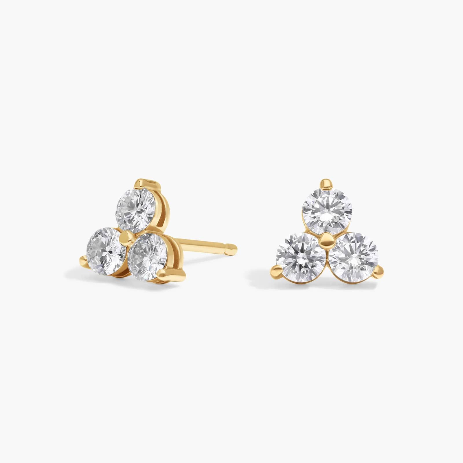 Diamond Trio Stud Earrings with 1 CTW Round Cut Lab-Grown Diamonds in 14K Yellow Gold