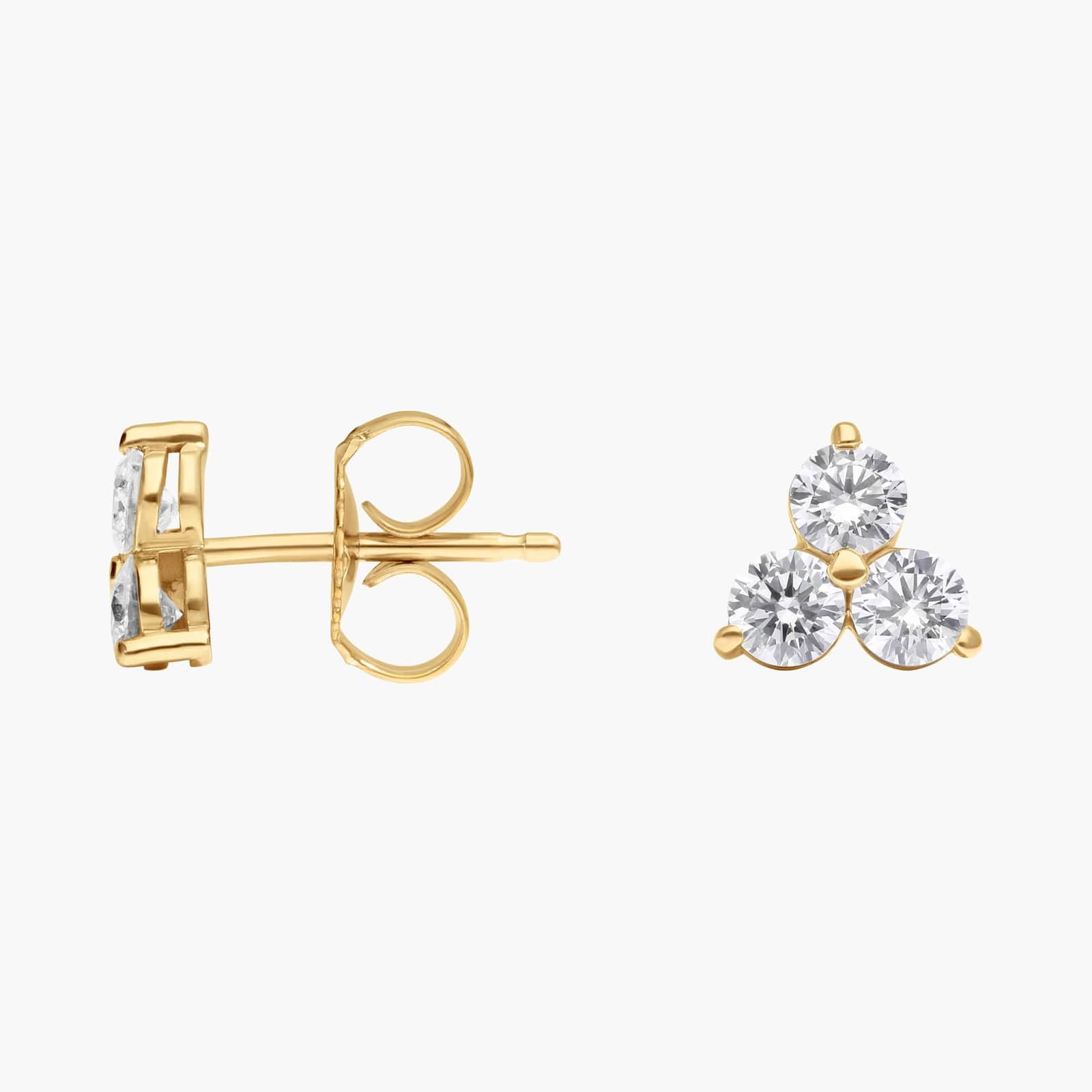 Diamond Trio Stud Earrings with 1 CTW Round Cut Lab-Grown Diamonds in 14K Yellow Gold