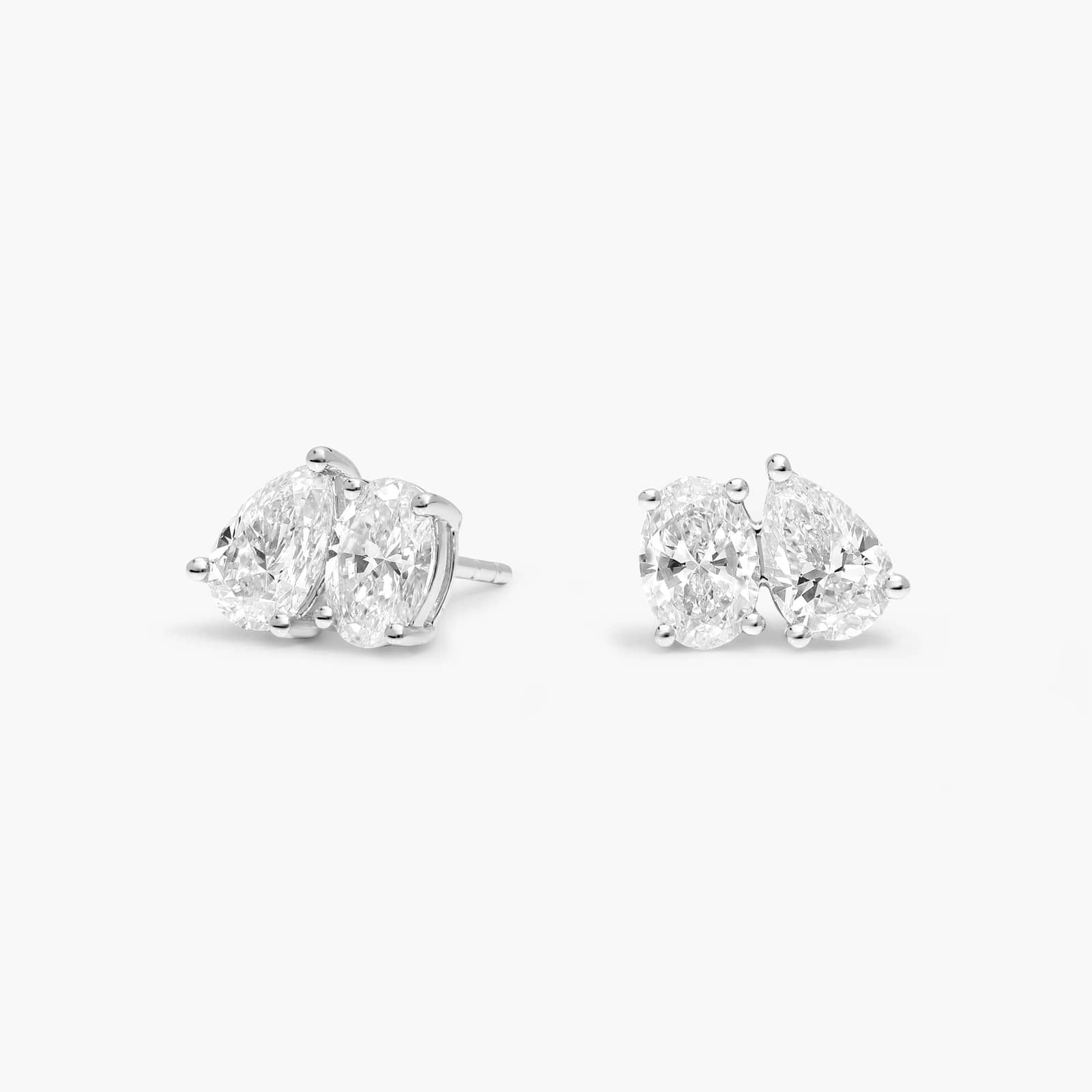 Toi et Moi Earrings with 2 CTW Oval and Pear Shaped Lab-Grown Diamonds in 14K White Gold