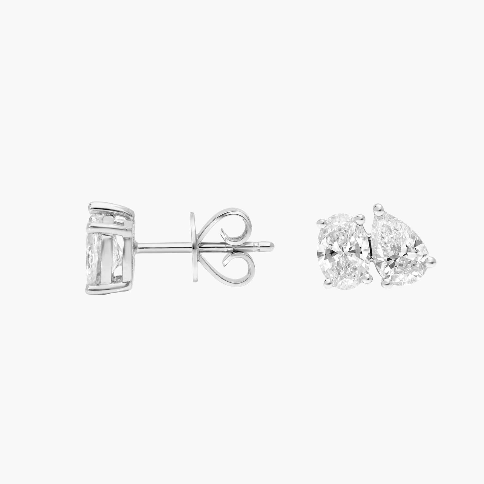 Toi et Moi Earrings with 2 CTW Oval and Pear Shaped Lab-Grown Diamonds in 14K White Gold