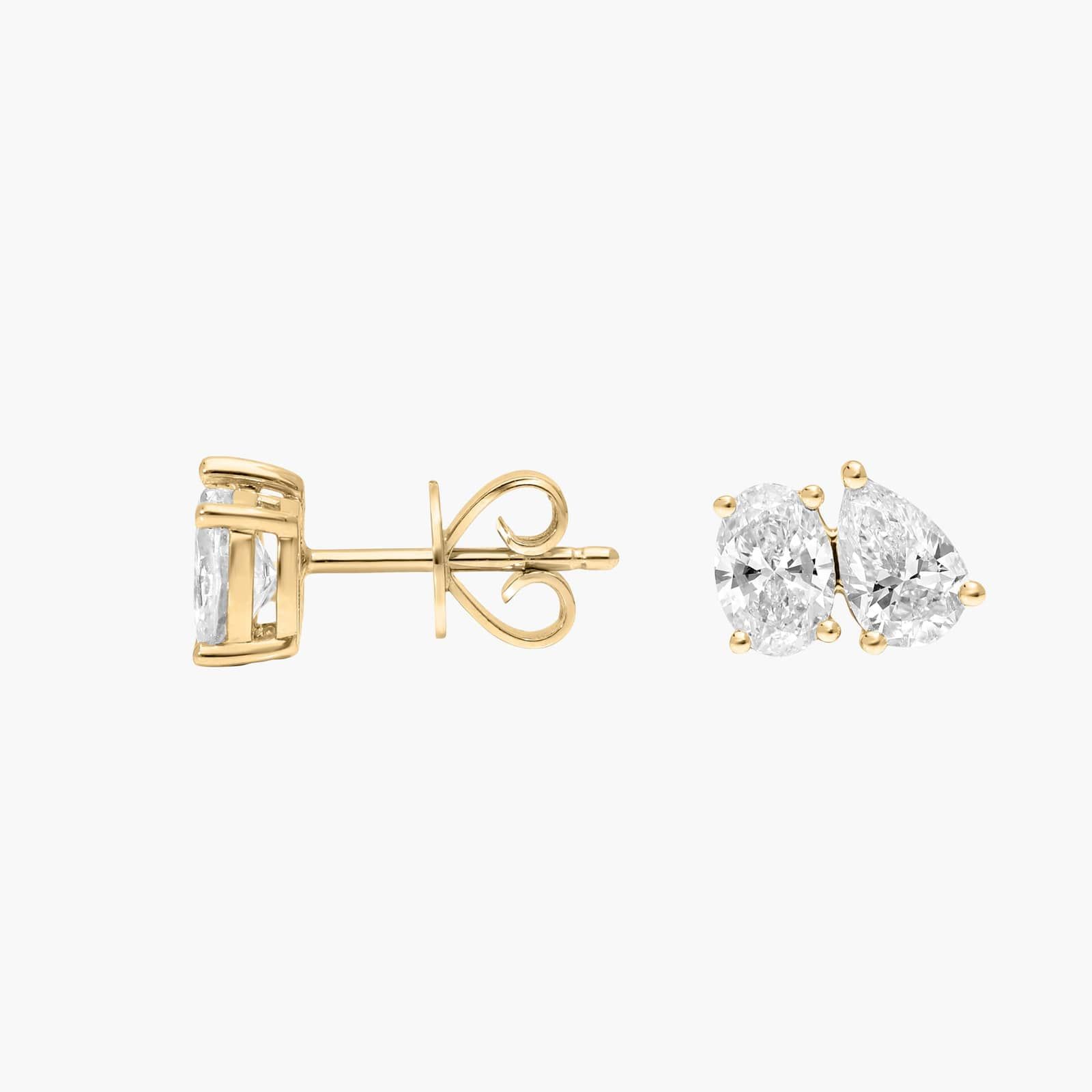 Toi et Moi Earrings with 2 CTW Oval and Pear Shaped Lab-Grown Diamonds in 14K Yellow Gold