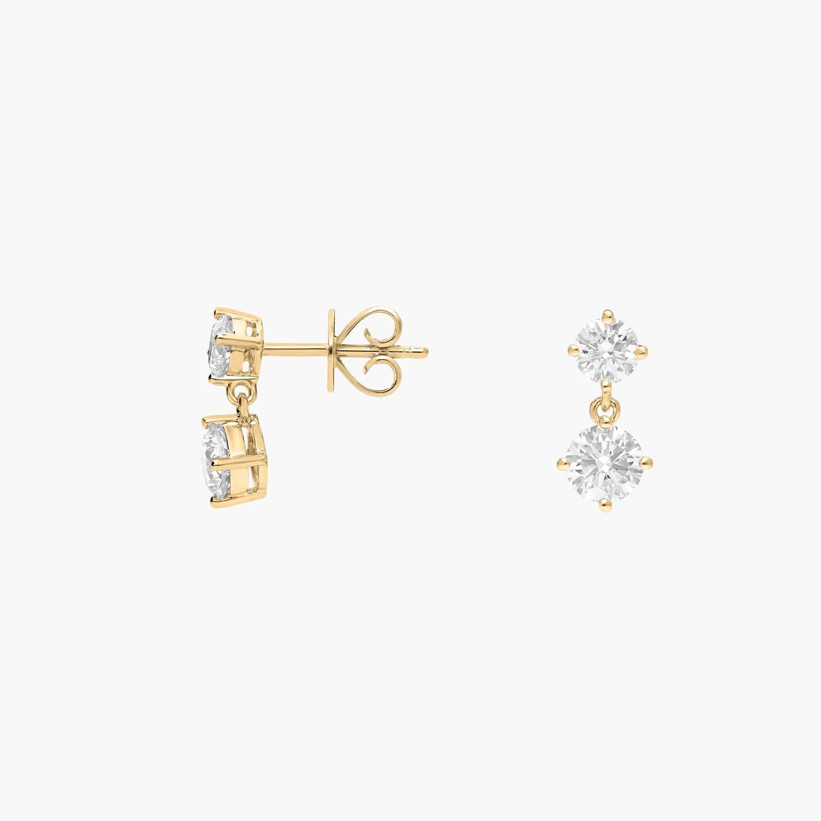 Diamond Drop Earrings with 1.5 CTW Round Cut Lab-Grown Diamonds in 14K Yellow Gold