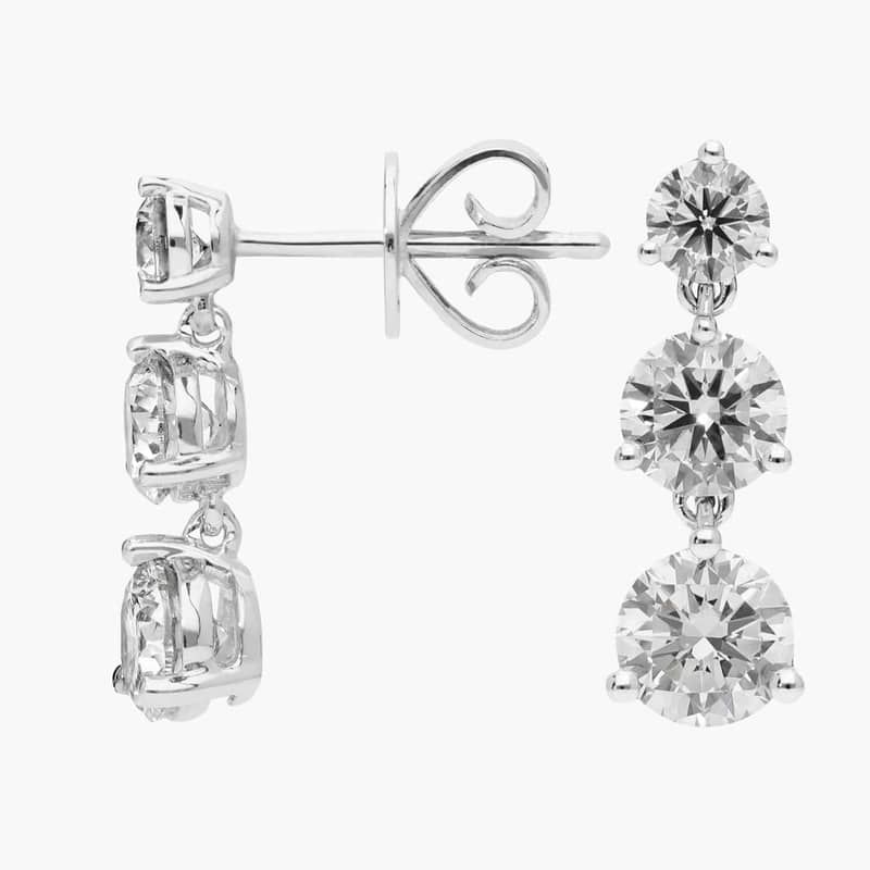 3 Diamond Drop Earrings with 2 CTW Round Cut Lab-Grown Diamonds in 14K White Gold