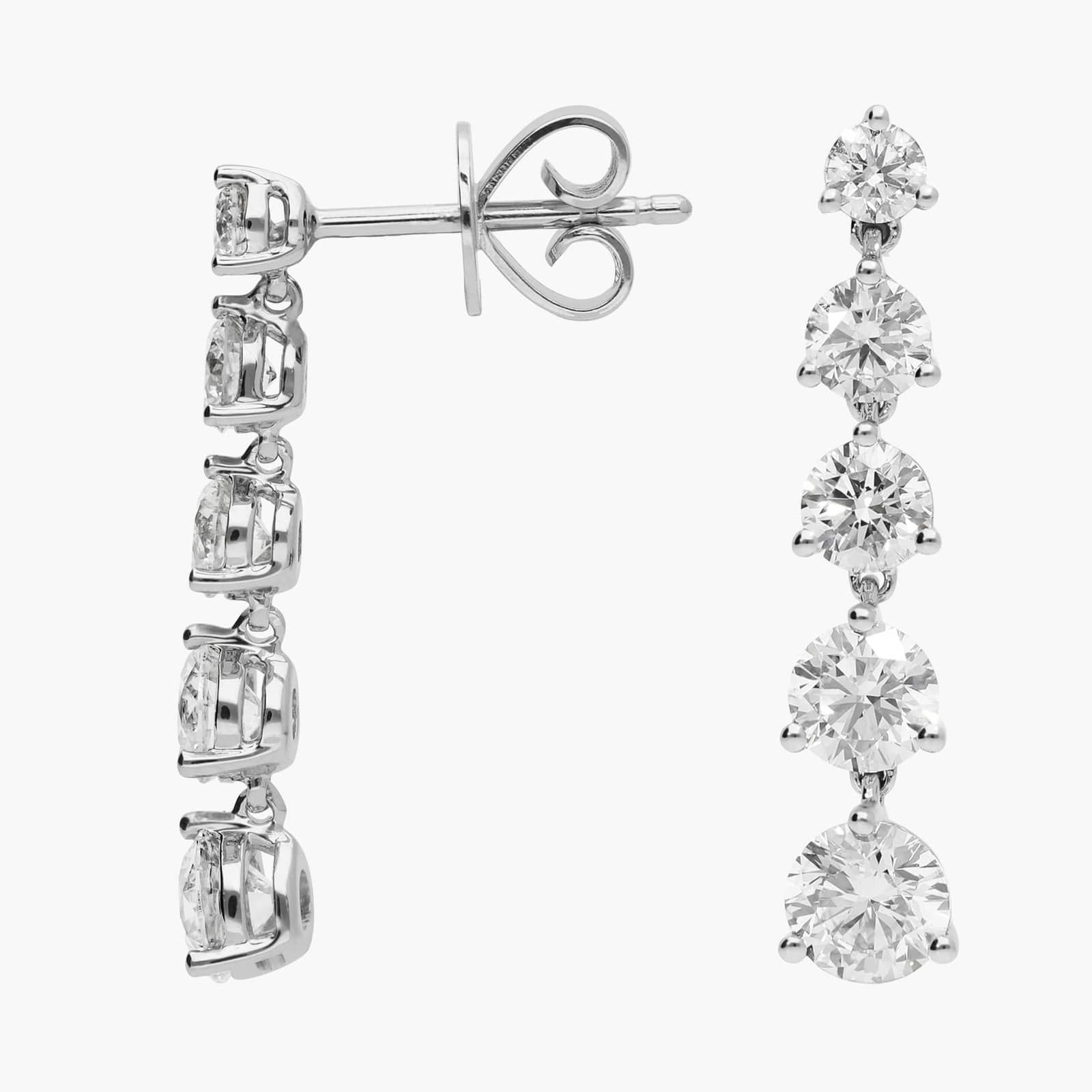 5 Diamond Drop Earrings with 2 CTW Round Cut Lab-Grown Diamonds in 14K White Gold