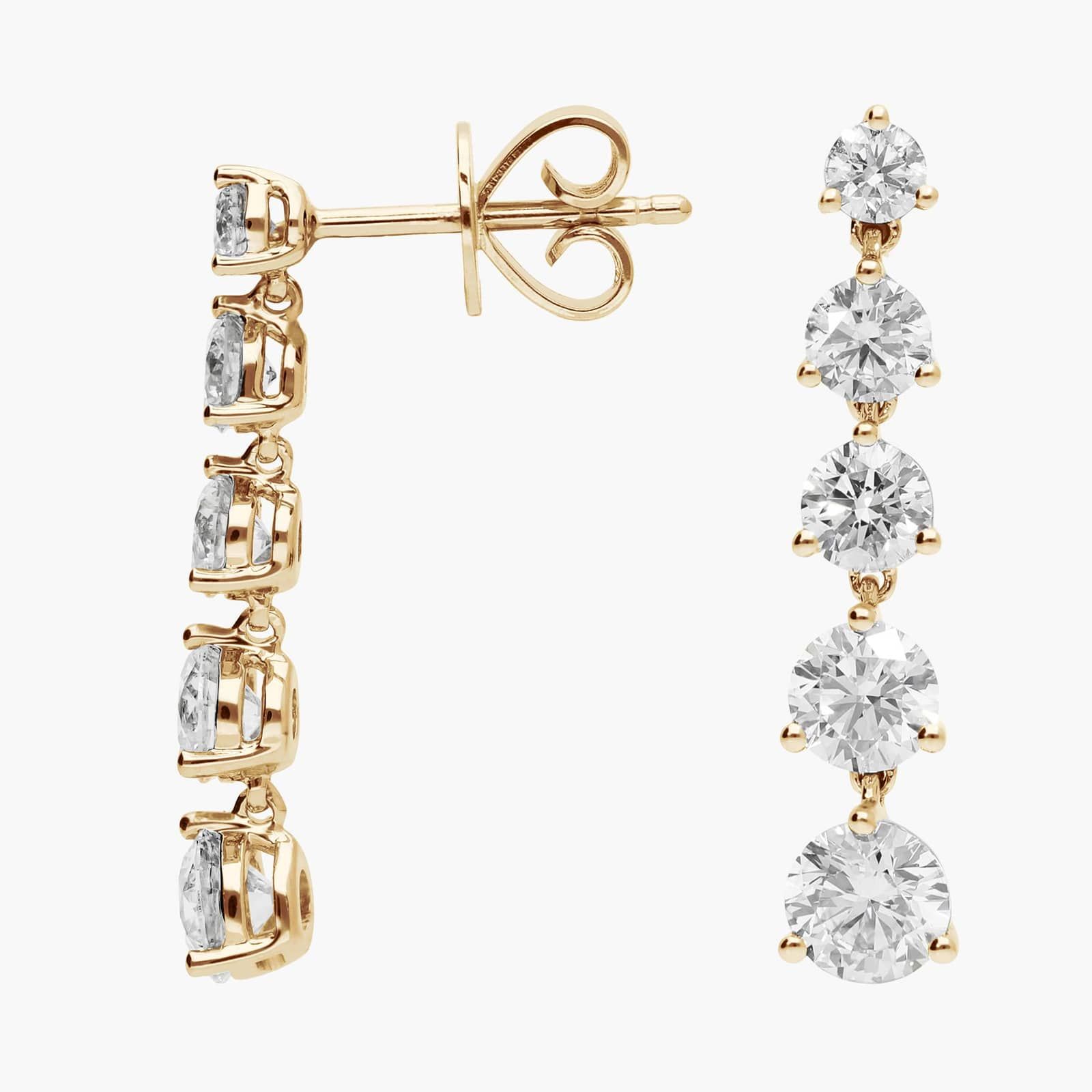 5 Diamond Drop Earrings with 2 CTW Round Cut Lab-Grown Diamonds in 14K Yellow Gold
