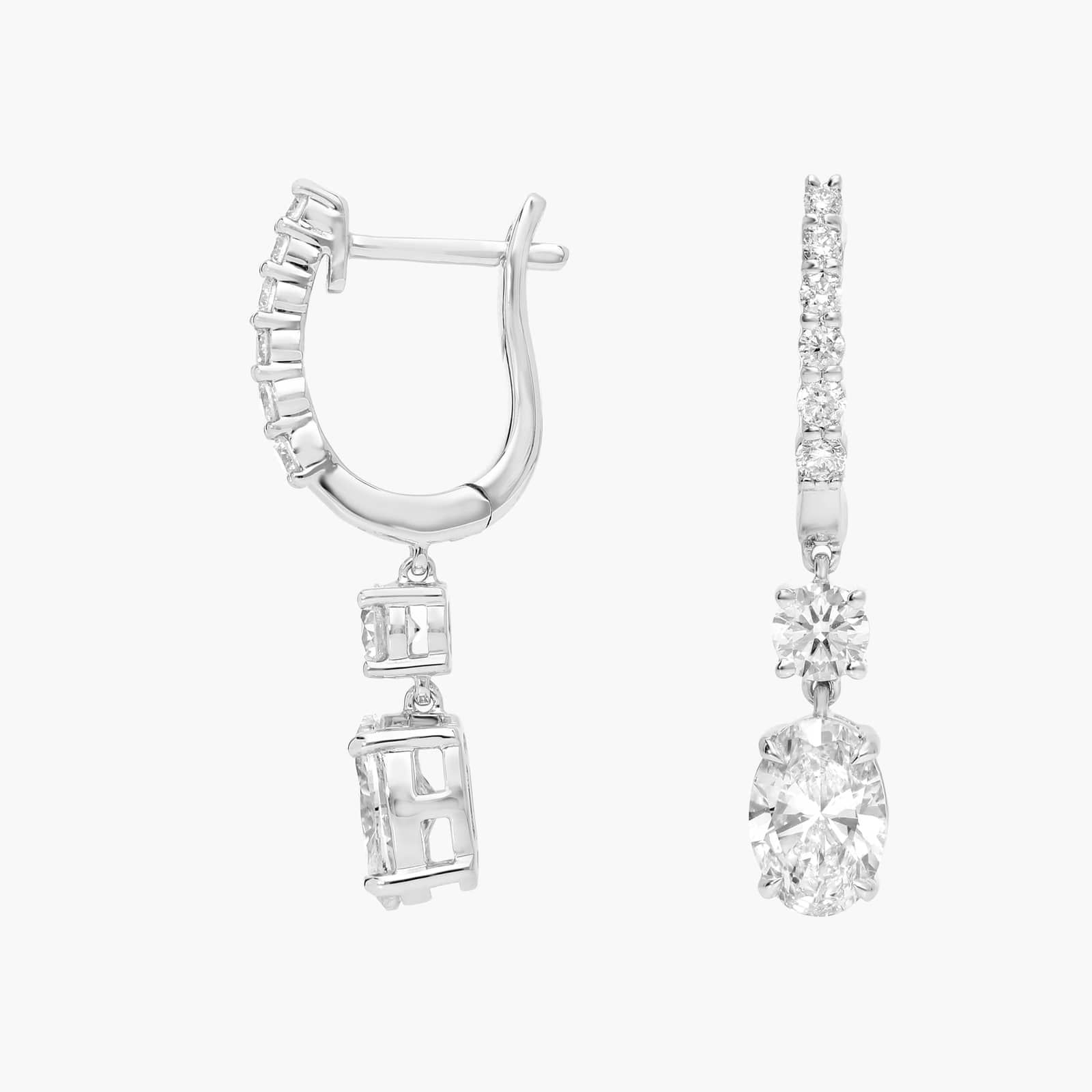 Diamond Dangle Earrings with 2 CTW Oval and Round Cut Lab-Grown Diamonds in 14K White Gold